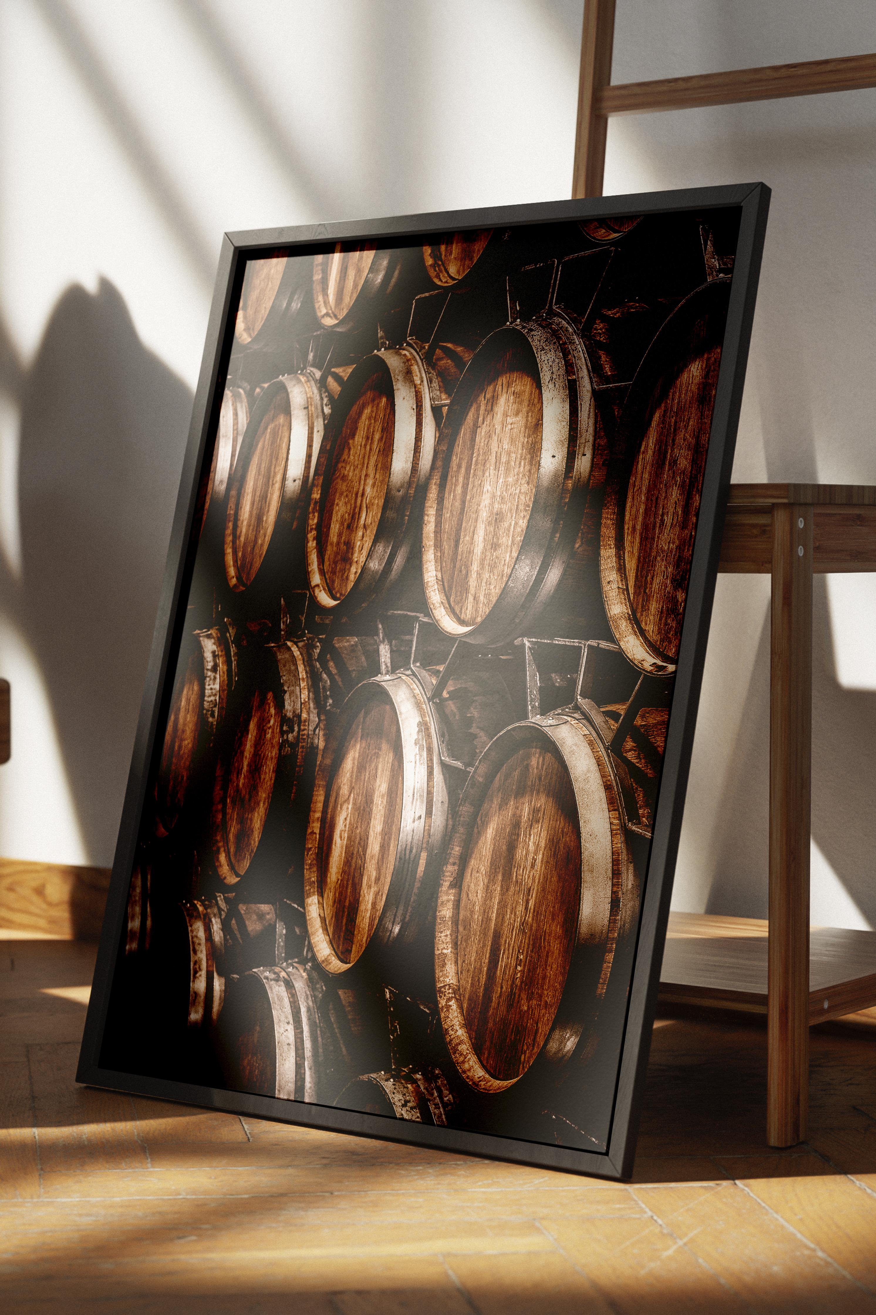 Rustic Çerçevesiz Poster, İskandinav Kahverengi Poster, NO:104 Ahşap Fıçılar Fotoğraf, Dikey