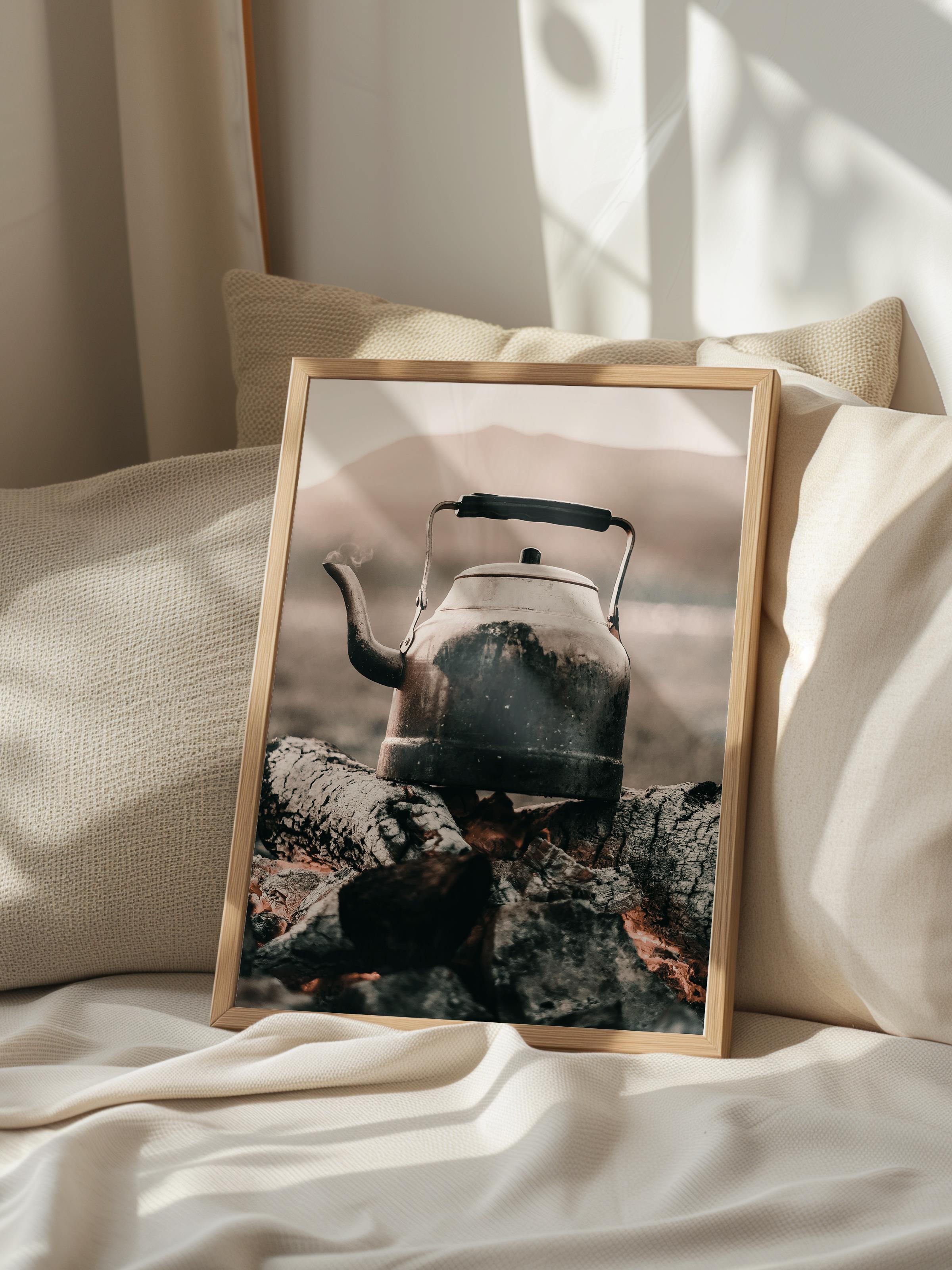 Rustic Çerçevesiz Poster, İskandinav Kahverengi Poster, NO:105 Eski Çaydanlık Fotoğraf, Dikey