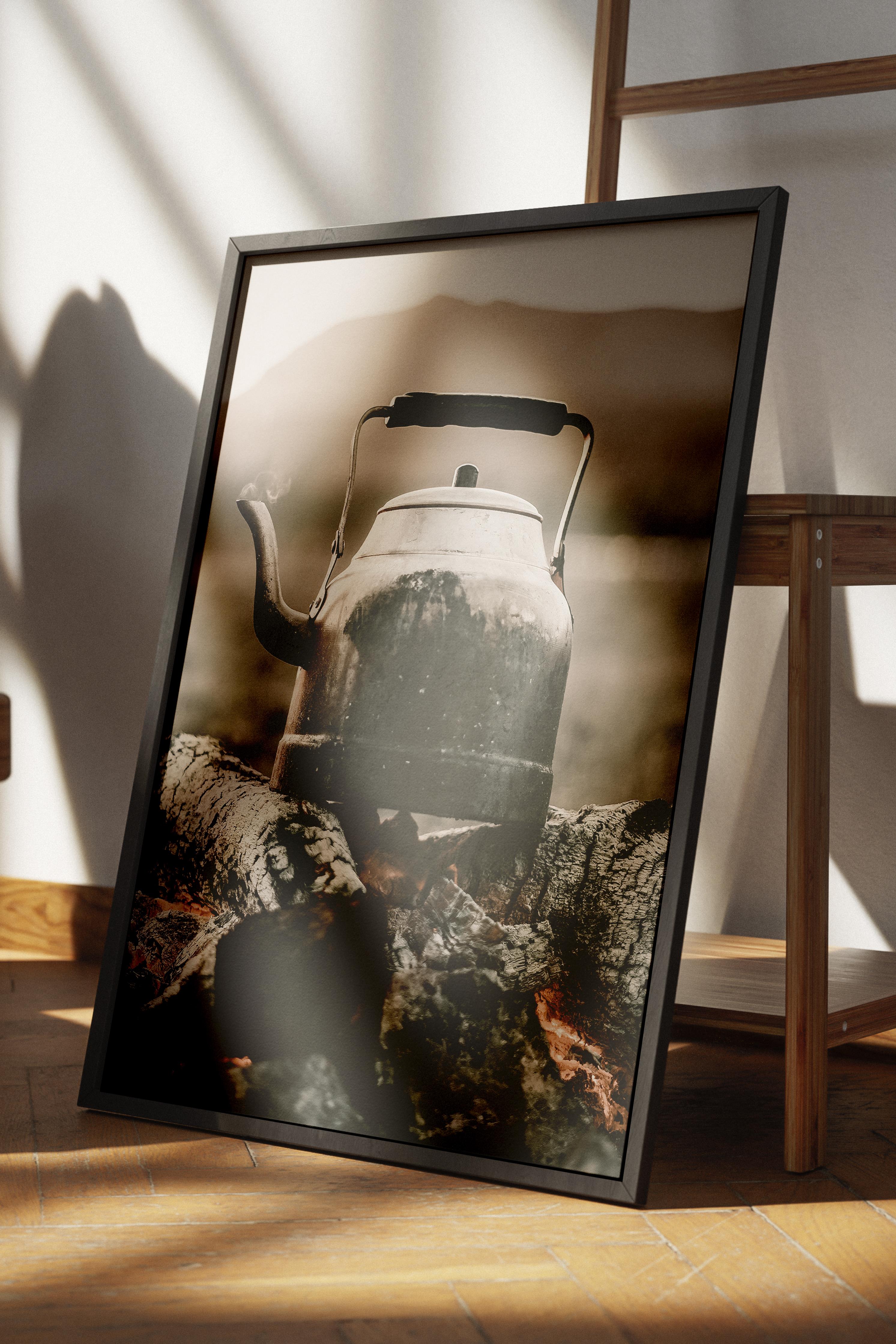 Rustic Çerçevesiz Poster, İskandinav Kahverengi Poster, NO:105 Eski Çaydanlık Fotoğraf, Dikey