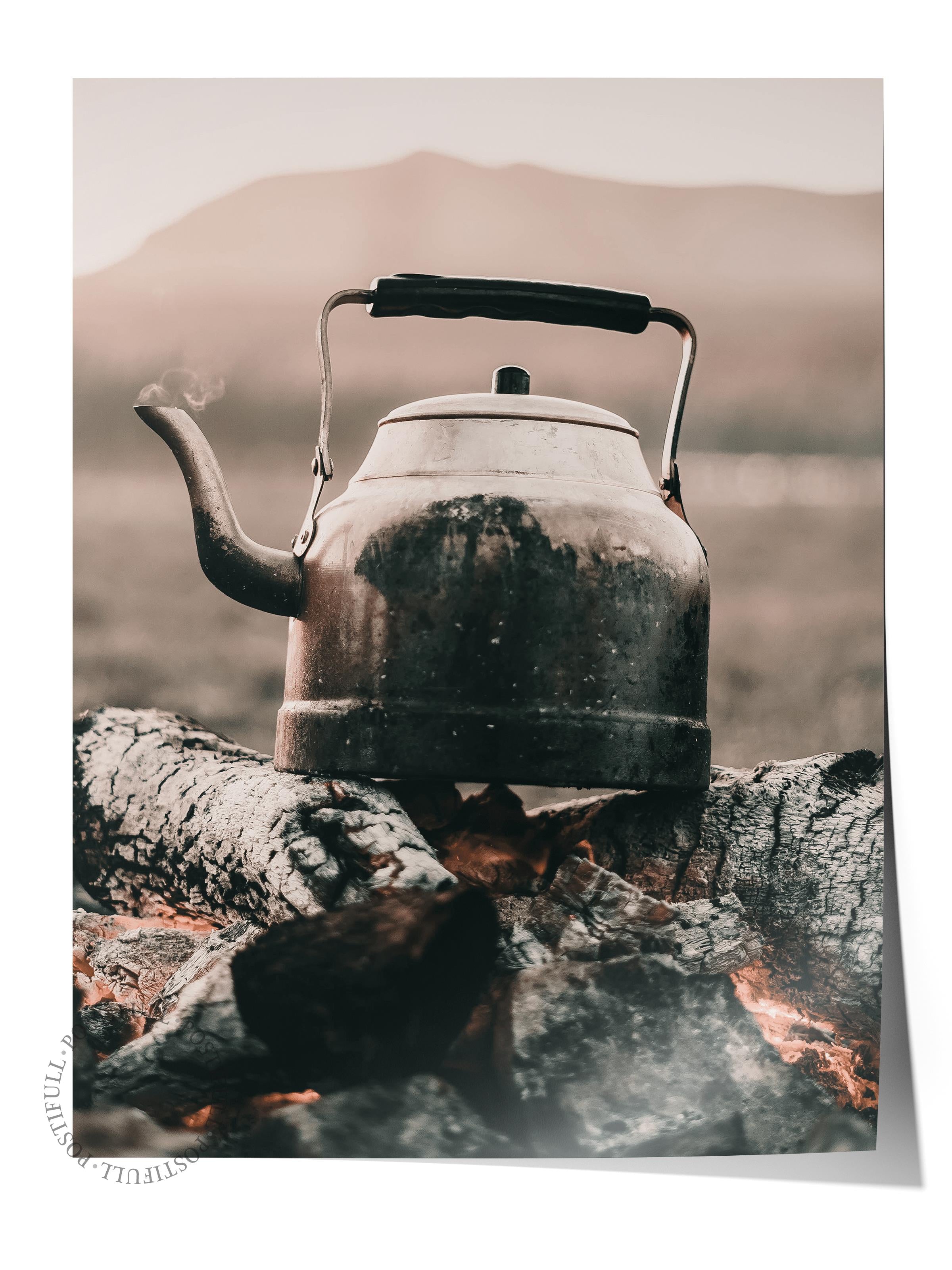 Rustic Çerçevesiz Poster, İskandinav Kahverengi Poster, NO:105 Eski Çaydanlık Fotoğraf, Dikey
