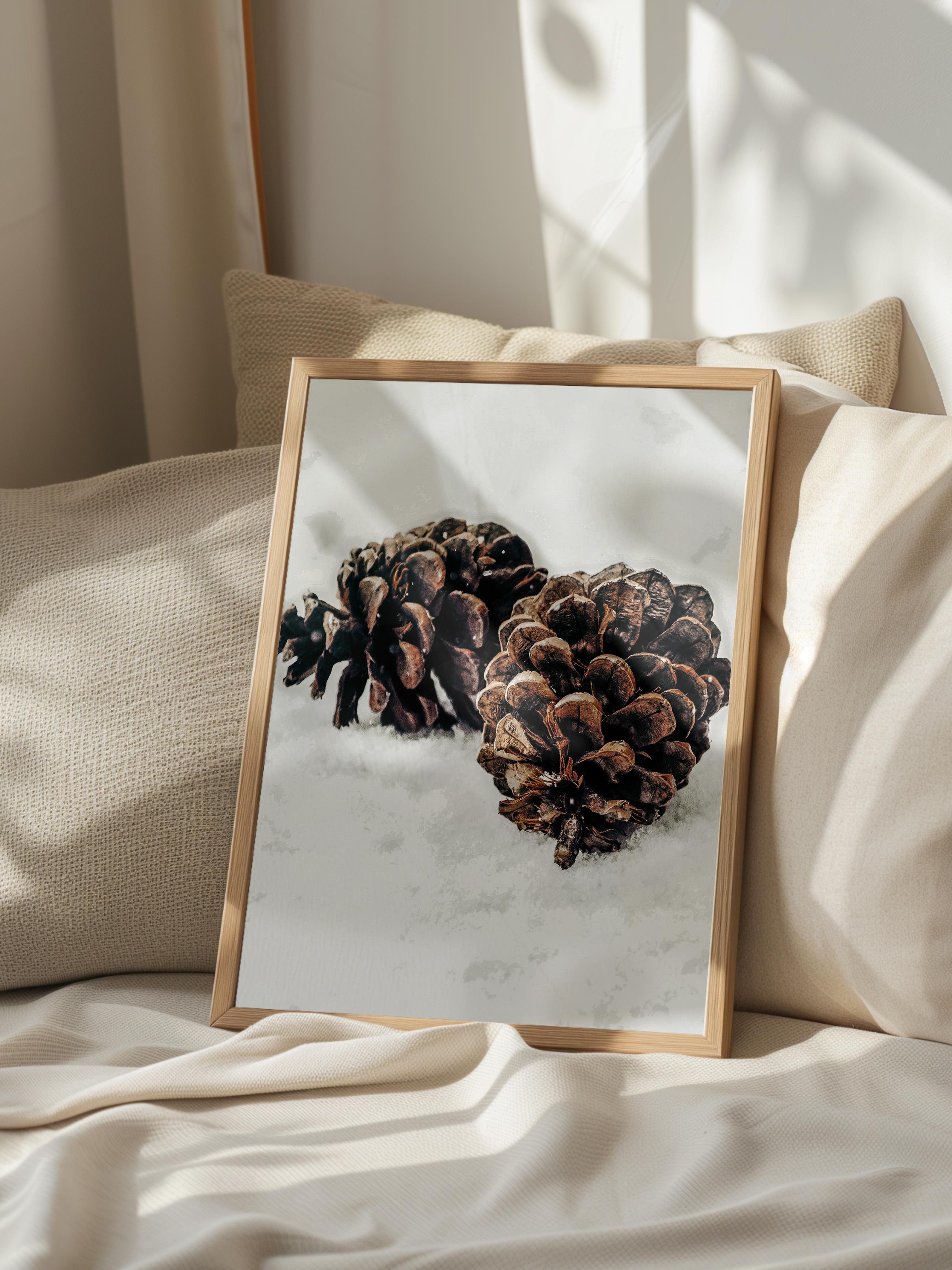 Rustic Çerçevesiz Poster, İskandinav Kahverengi Poster, NO:114 Çam Kozalakları Fotoğraf, Dikey