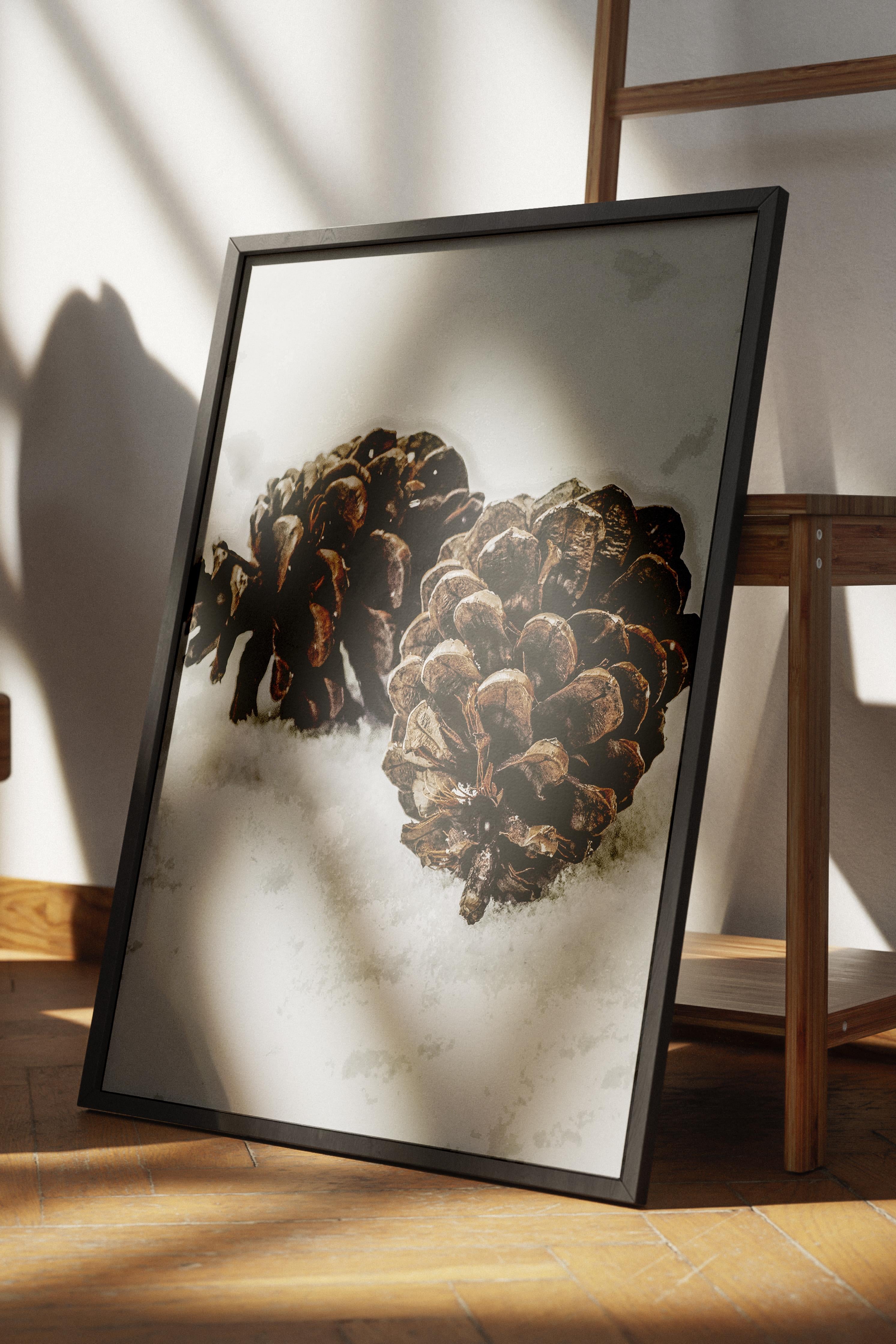Rustic Çerçevesiz Poster, İskandinav Kahverengi Poster, NO:114 Çam Kozalakları Fotoğraf, Dikey