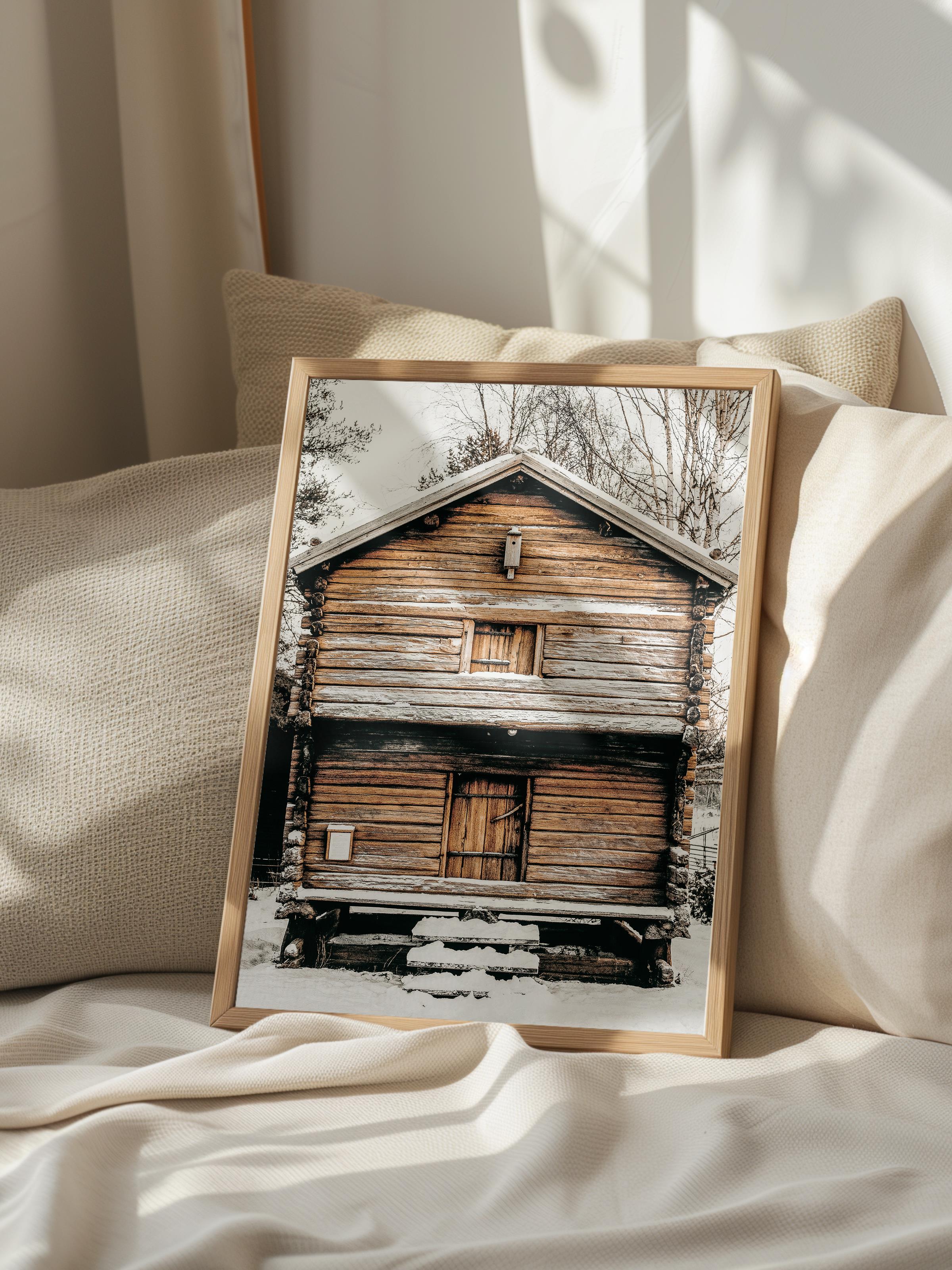 Rustic Çerçevesiz Poster, İskandinav Kahverengi Poster, NO:115 Ahşap Ev Fotoğraf, Dikey
