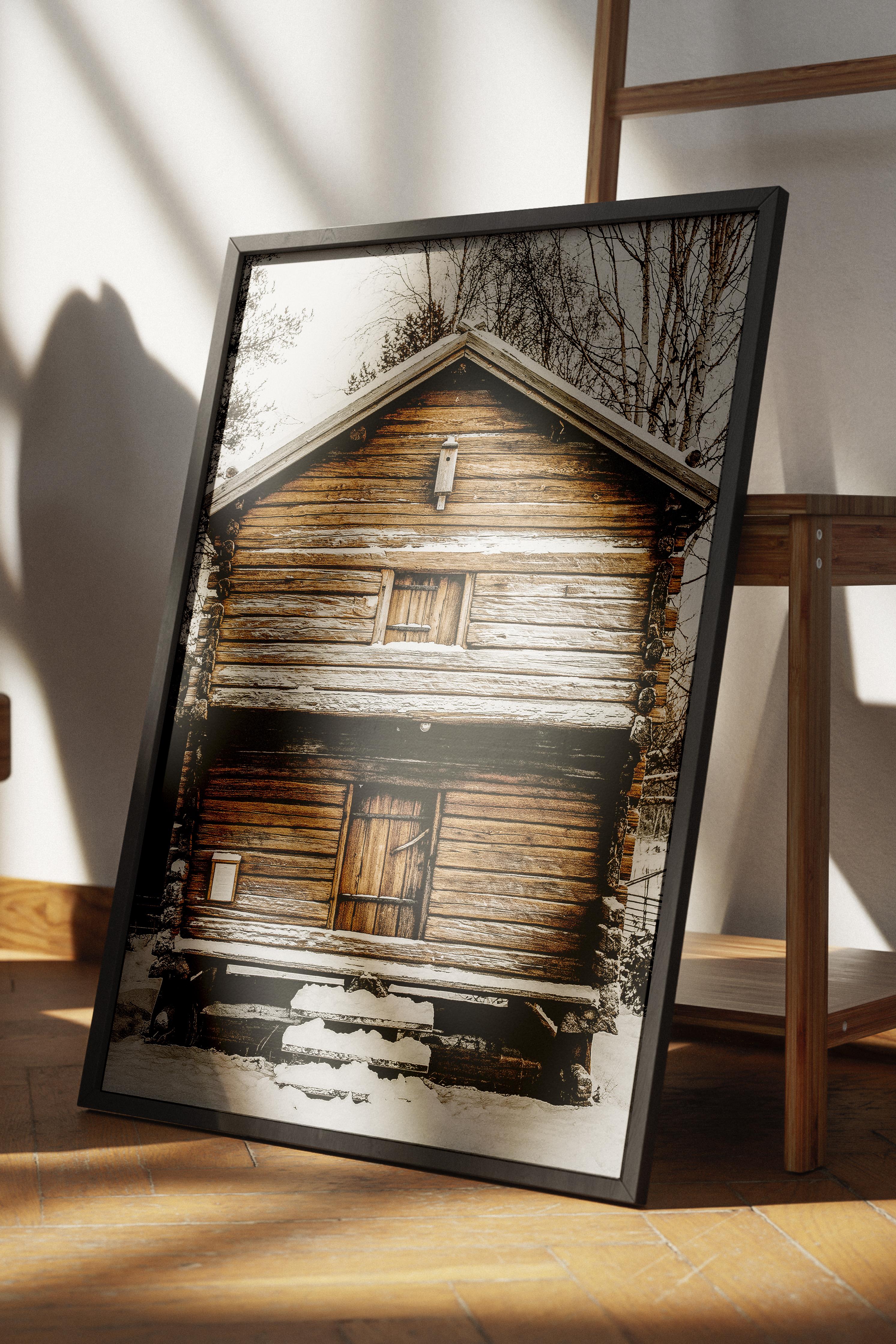 Rustic Çerçevesiz Poster, İskandinav Kahverengi Poster, NO:115 Ahşap Ev Fotoğraf, Dikey