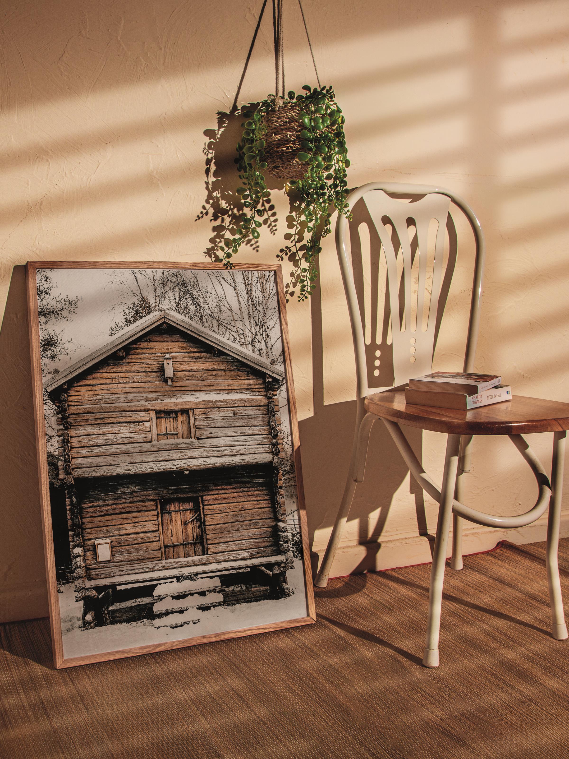 Rustic Çerçevesiz Poster, İskandinav Kahverengi Poster, NO:115 Ahşap Ev Fotoğraf, Dikey