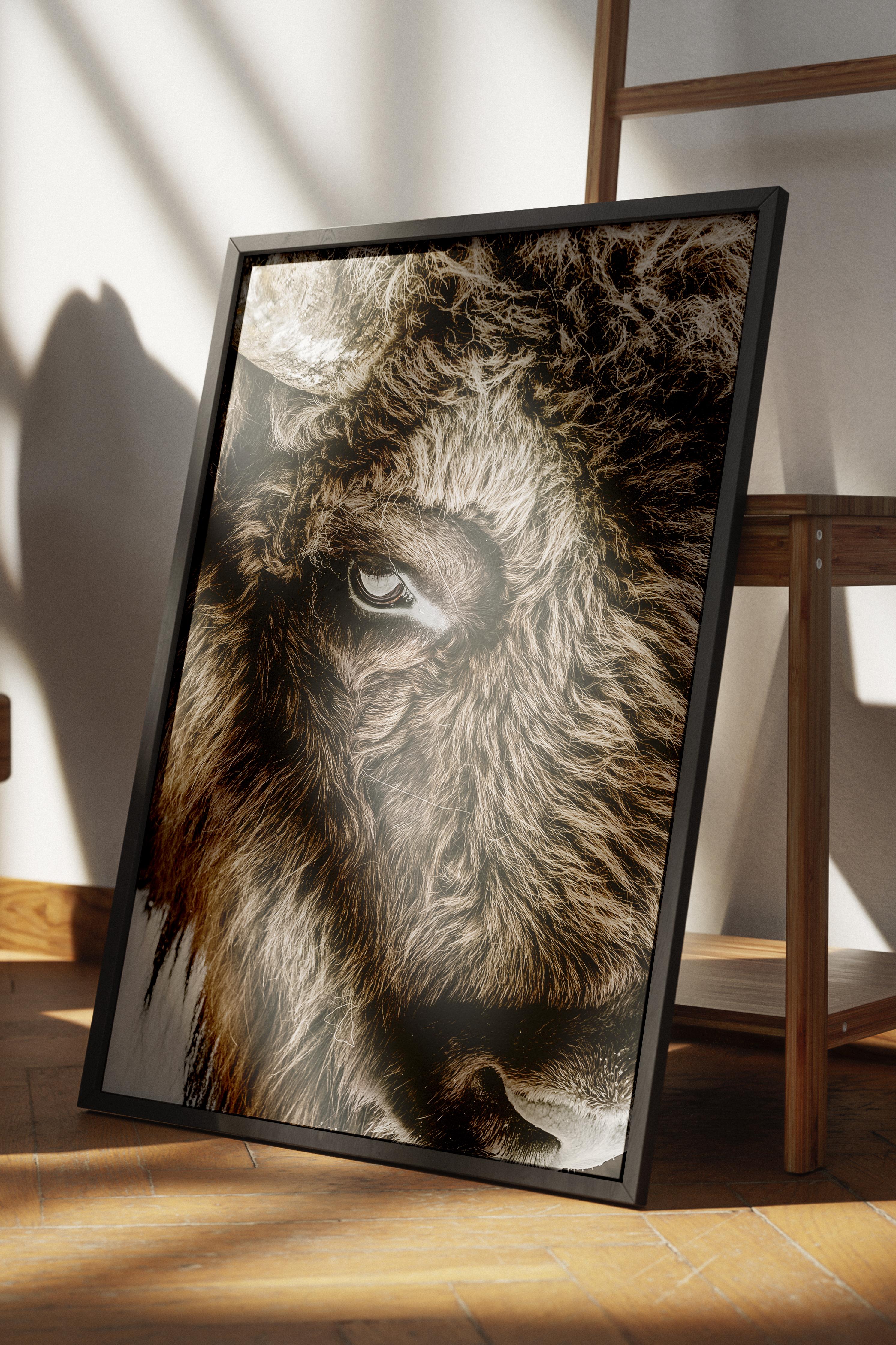 Rustic Çerçevesiz Poster, İskandinav Kahverengi Poster, NO:118 Bison Portresi Fotoğraf, Dikey