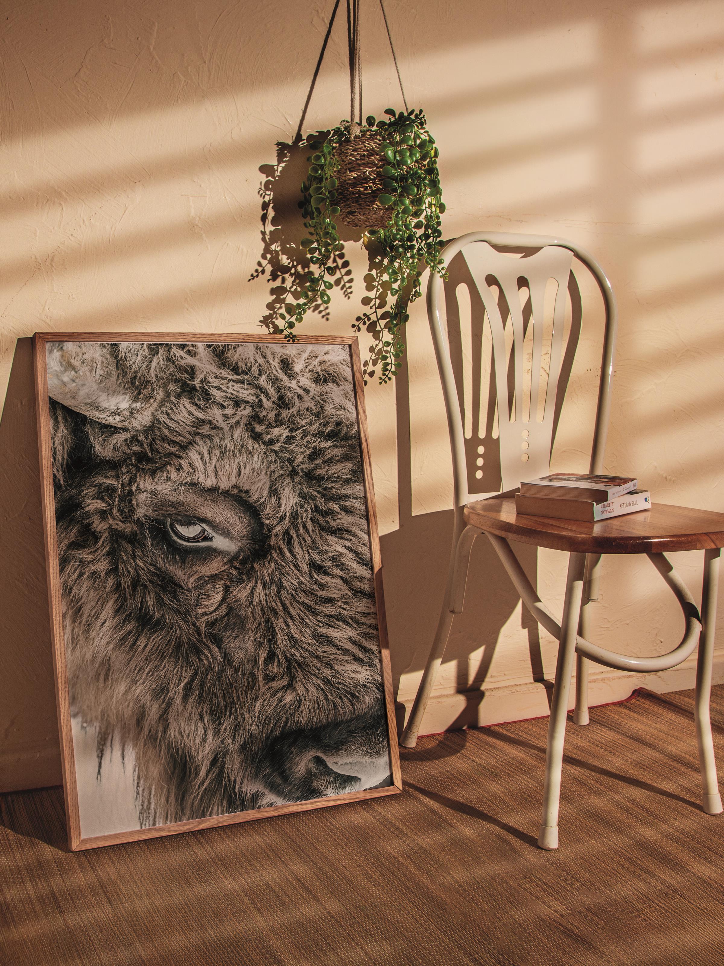 Rustic Çerçevesiz Poster, İskandinav Kahverengi Poster, NO:118 Bison Portresi Fotoğraf, Dikey