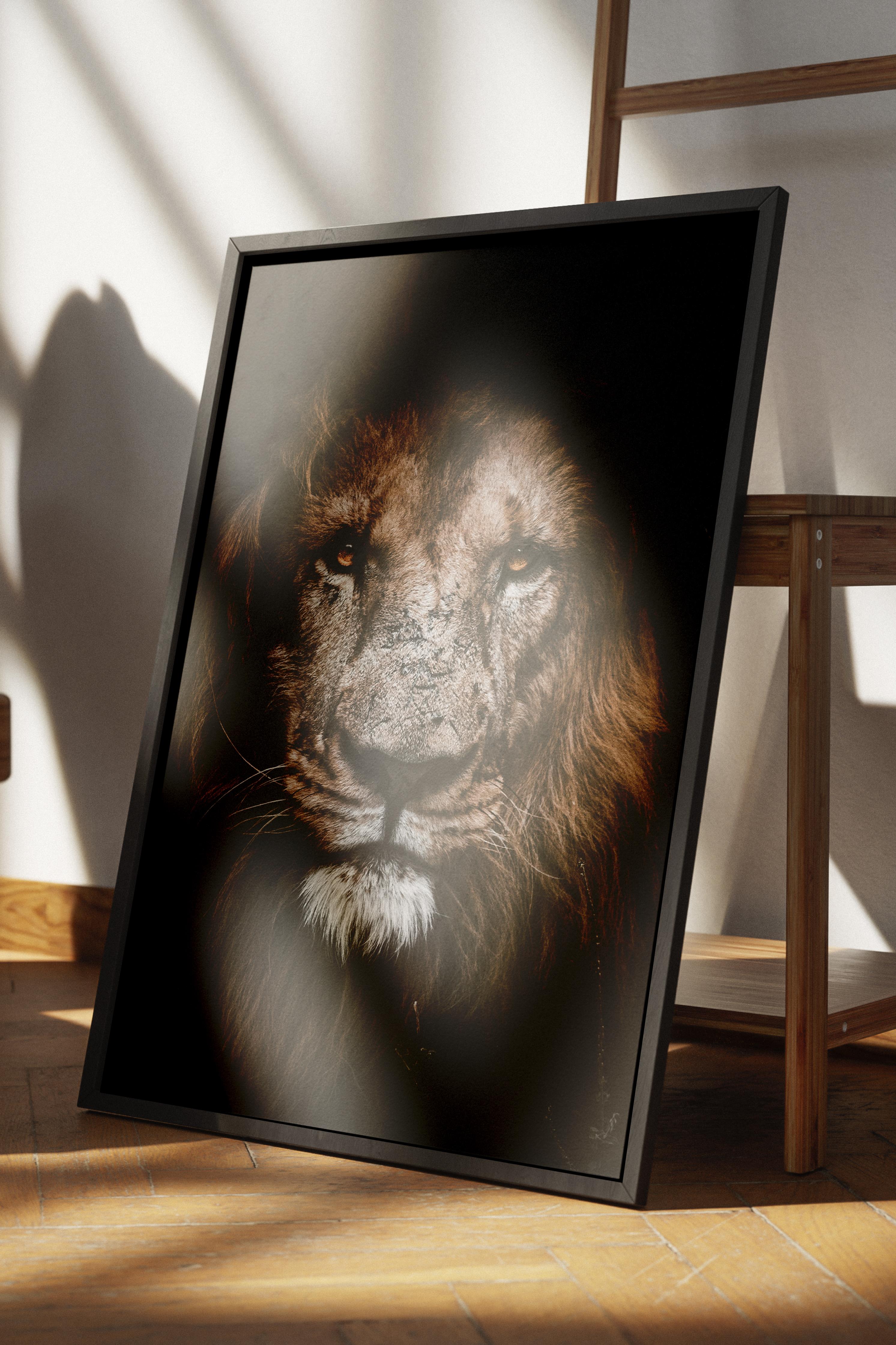 Rustic Çerçevesiz Poster, İskandinav Kahverengi Poster, NO:129 Aslan Portresi Fotoğraf, Dikey