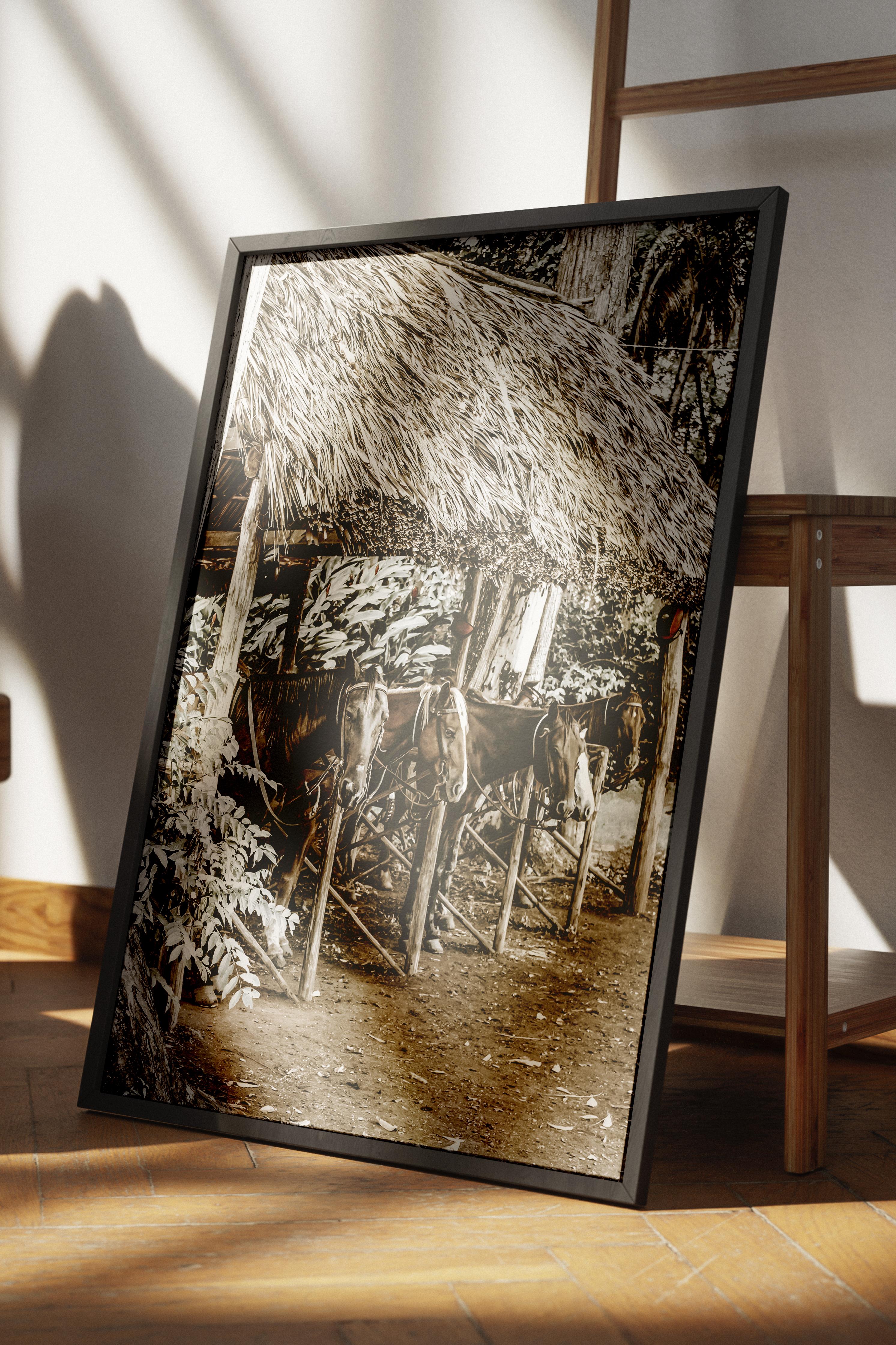 Rustic Çerçevesiz Poster, İskandinav Kahverengi Poster, NO:134 Ahşap Kulübe ve Bitkiler Fotoğraf, Dikey