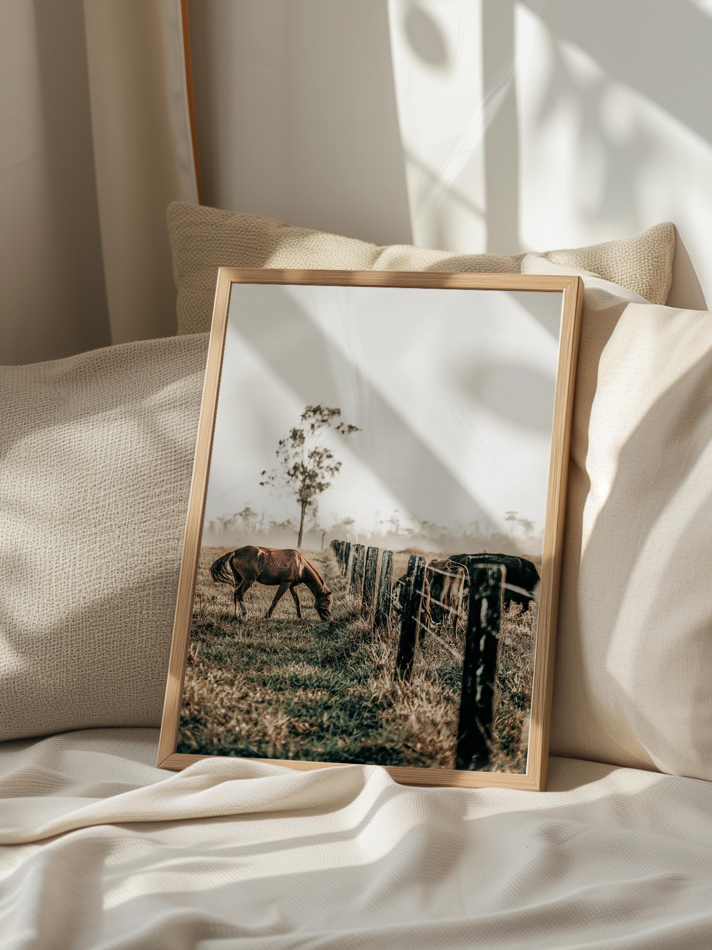 Rustic Çerçevesiz Poster, İskandinav Kahverengi Poster, NO:137 Çimenler ve Çitler Fotoğraf, Dikey