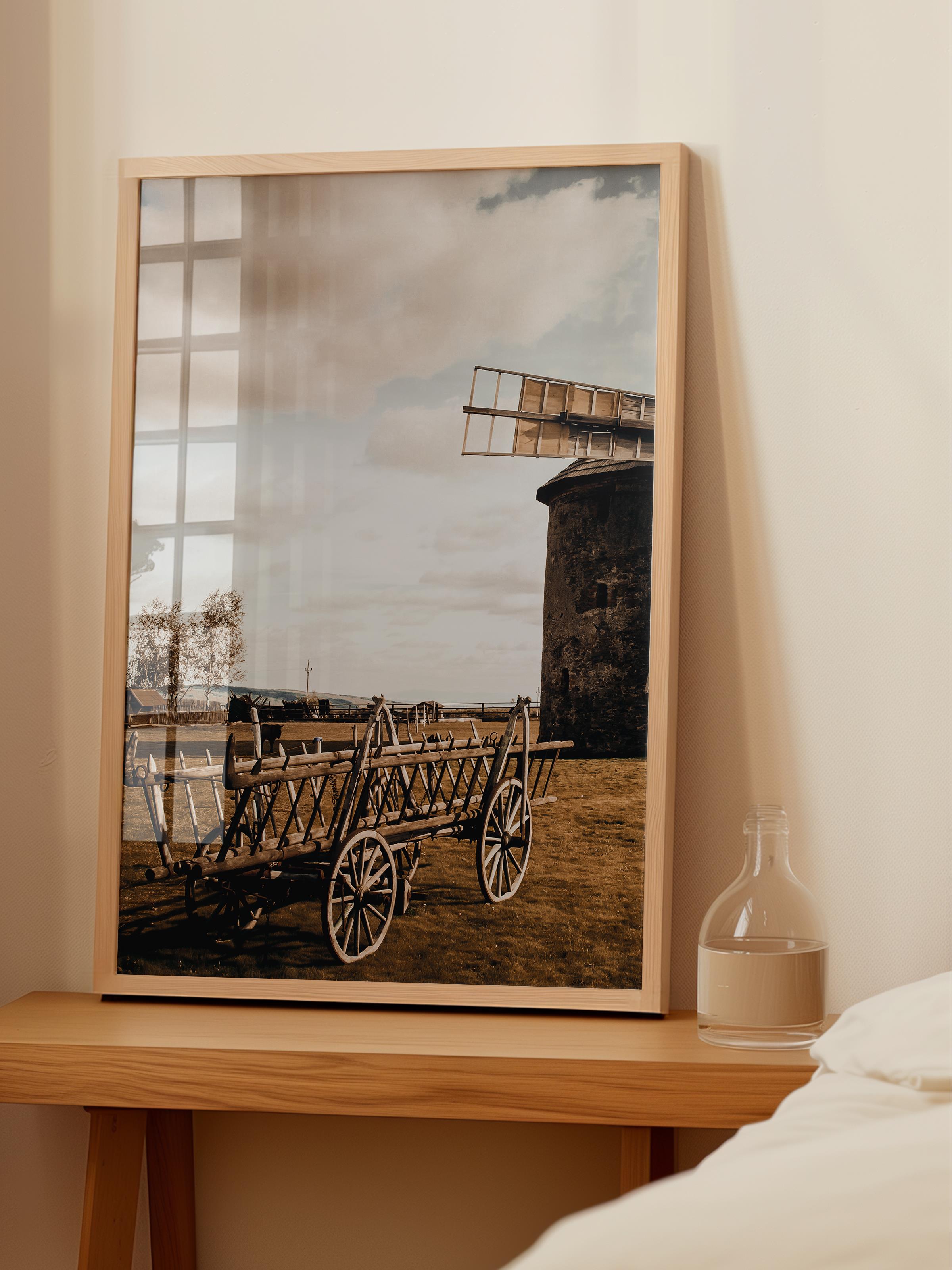 Rustic Çerçevesiz Poster, İskandinav Kahverengi Poster, NO:14 Eski Yel Değirmeni ve Tekerlek Fotoğraf