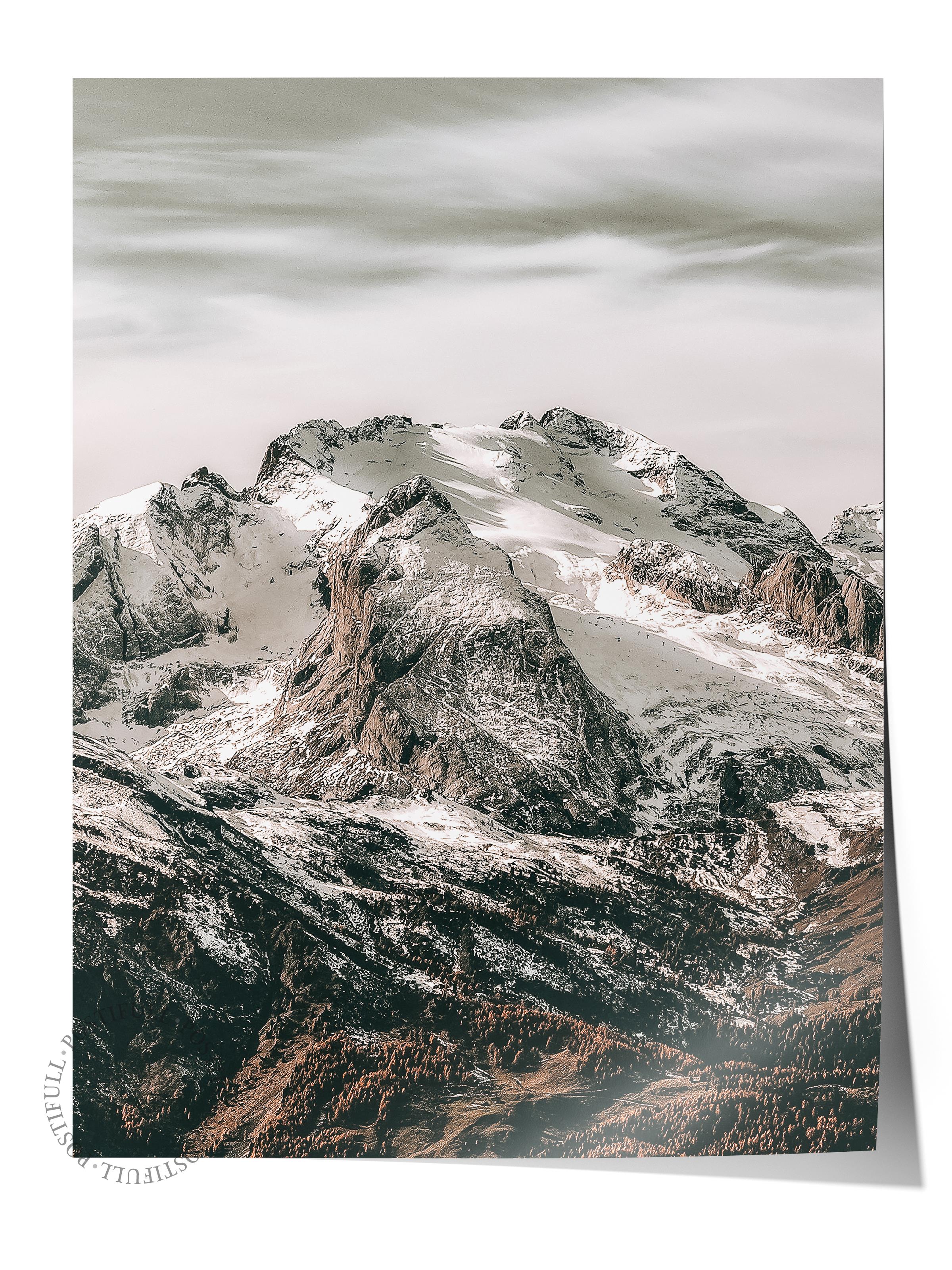 Rustic Çerçevesiz Poster, İskandinav Kahverengi Poster, NO:140 Dağ ve Bulutlar Fotoğraf, Dikey
