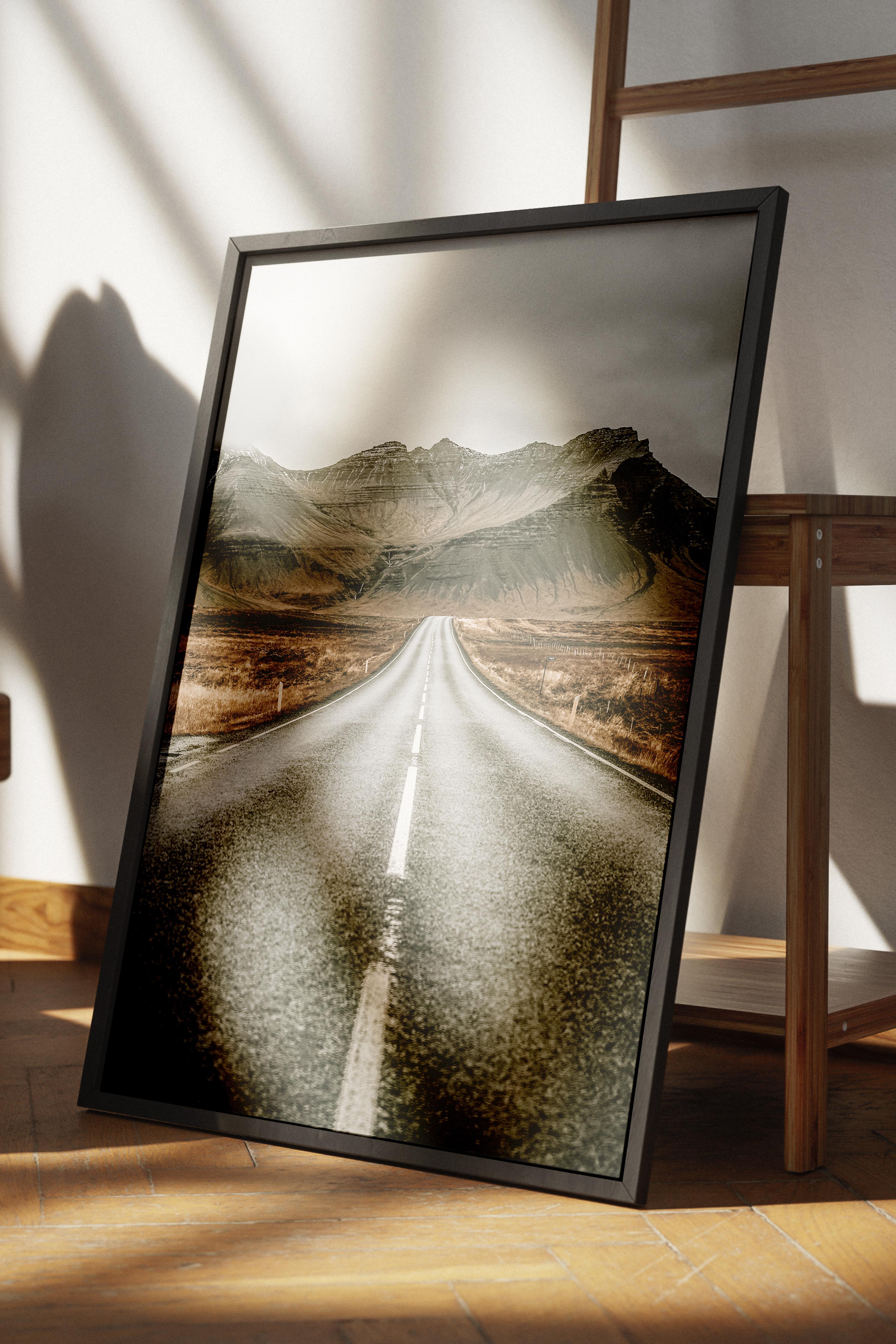 Rustic Çerçevesiz Poster, İskandinav Kahverengi Poster, NO:141 Yolda Manzara Fotoğraf, Dikey