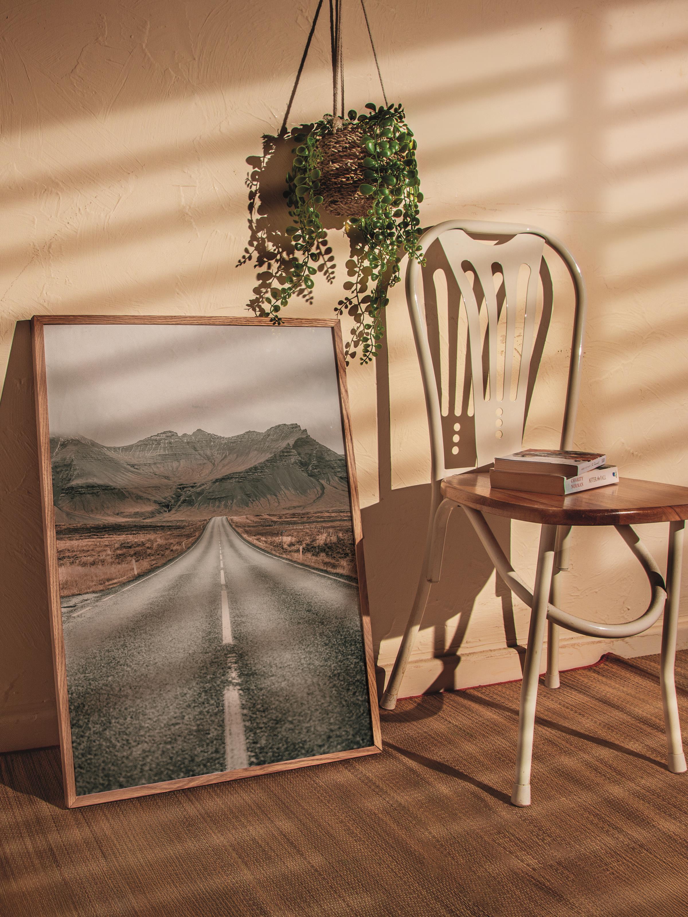 Rustic Çerçevesiz Poster, İskandinav Kahverengi Poster, NO:141 Yolda Manzara Fotoğraf, Dikey