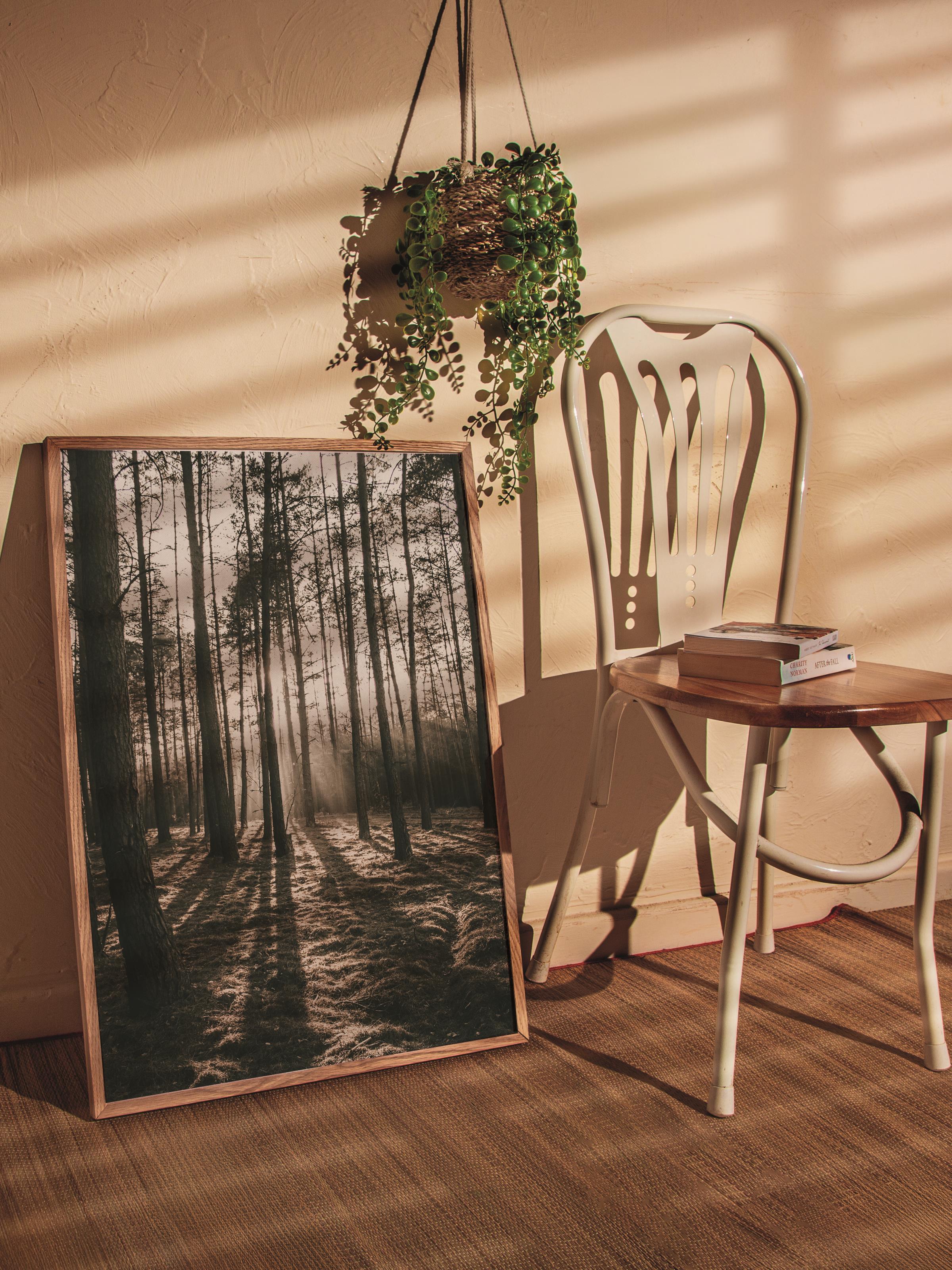 Rustic Çerçevesiz Poster, İskandinav Kahverengi Poster, NO:143 Orman Yolu ve Gölgeler Fotoğraf, Dikey