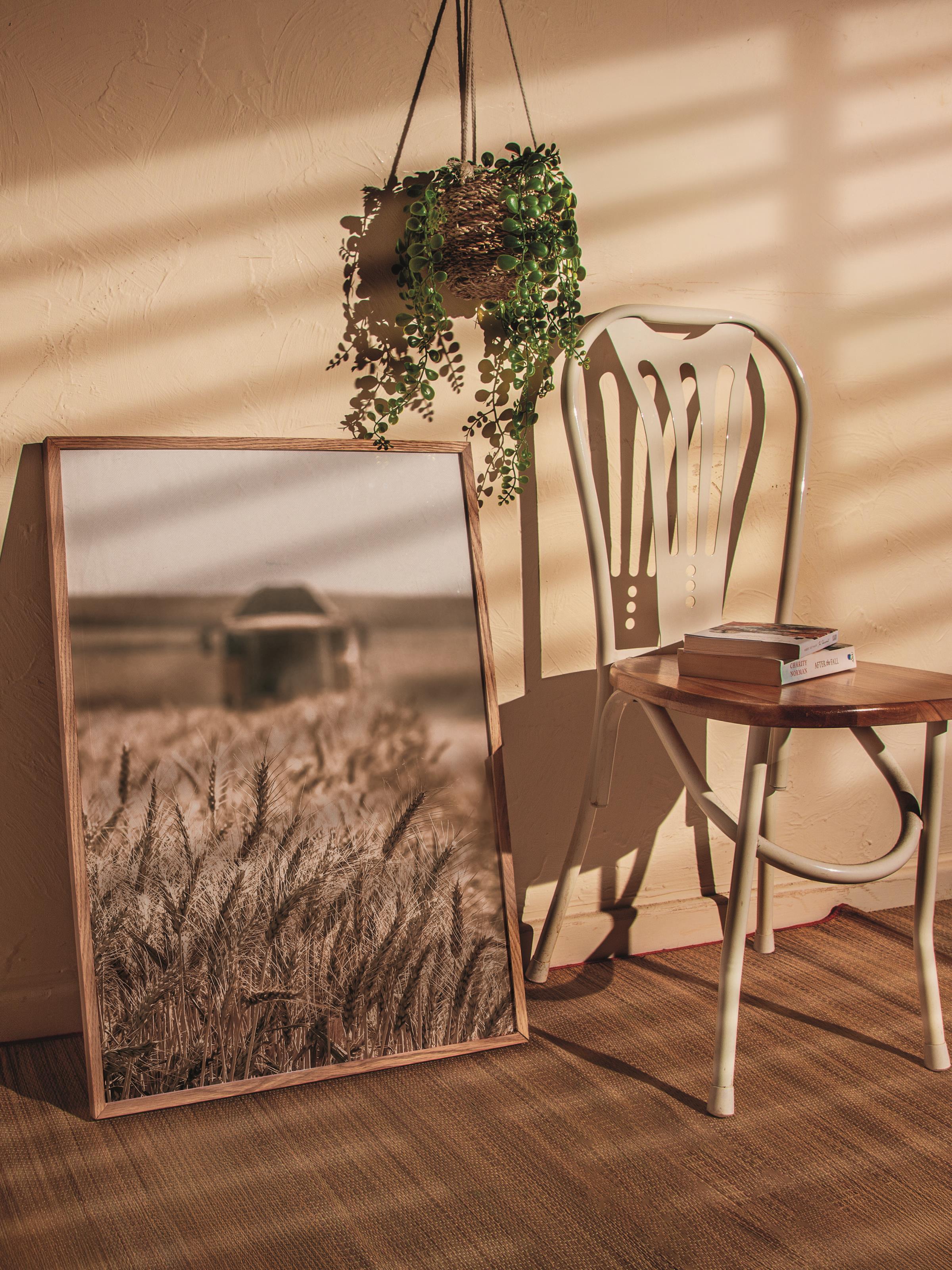 Rustic Çerçevesiz Poster, İskandinav Kahverengi Poster, NO:148 Tarla ve Gölge Fotoğraf, Dikey