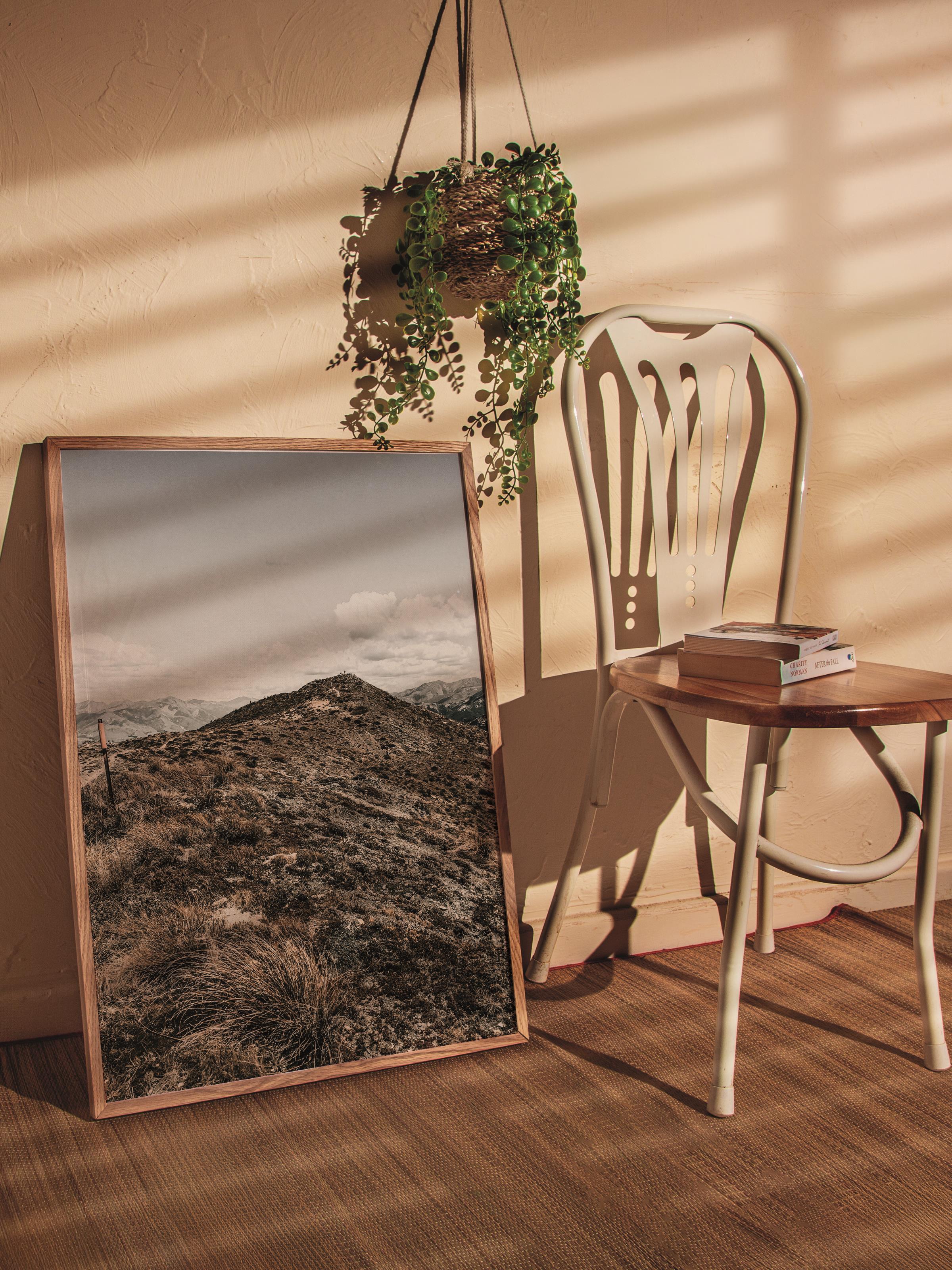 Rustic Çerçevesiz Poster, İskandinav Kahverengi Poster, NO:149 Dağ ve Çimenler Fotoğraf, Dikey