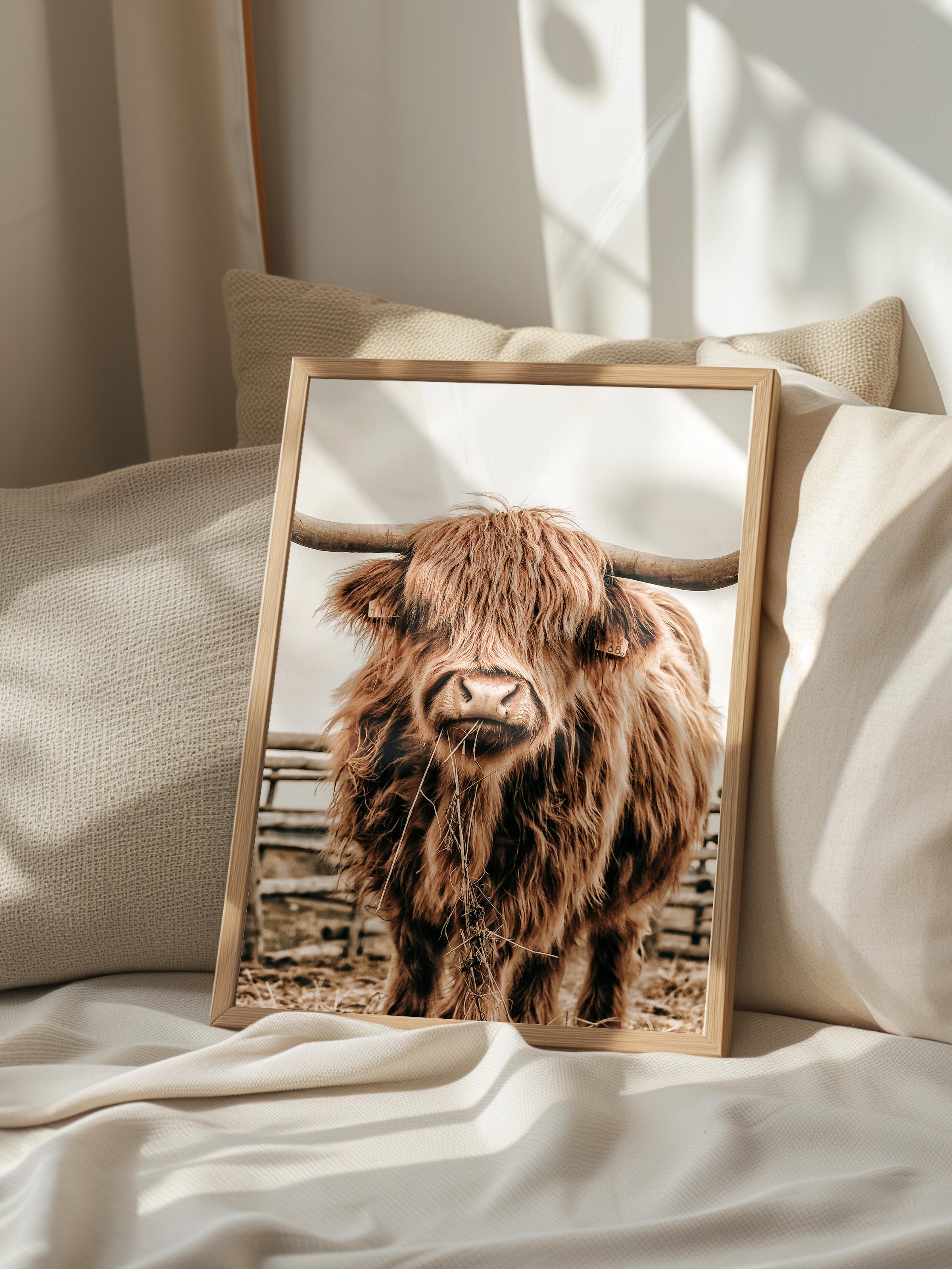 Rustic Çerçevesiz Poster, İskandinav Kahverengi Poster, NO:151 Bison Yakın Plan Fotoğraf, Dikey