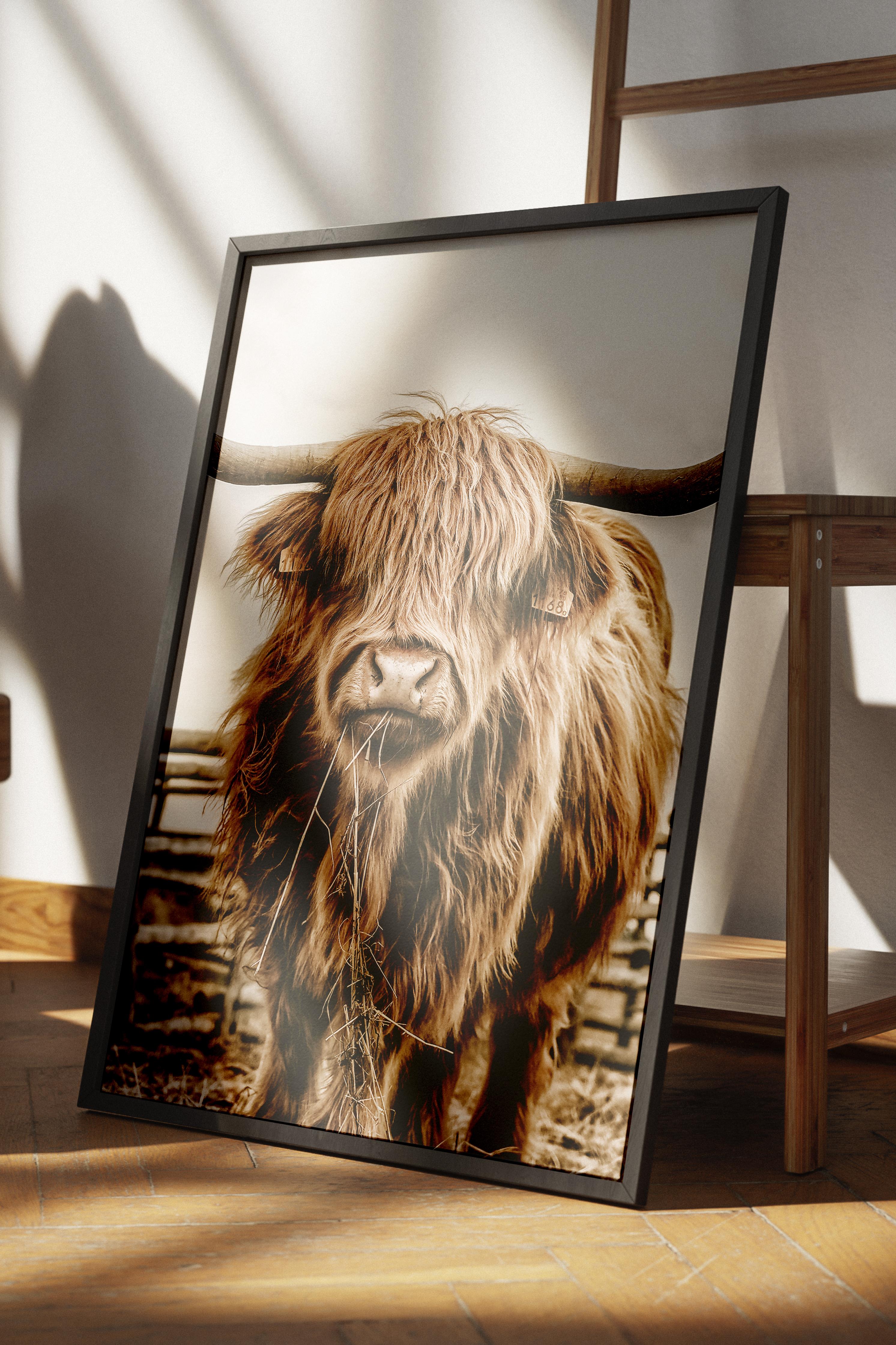 Rustic Çerçevesiz Poster, İskandinav Kahverengi Poster, NO:151 Bison Yakın Plan Fotoğraf, Dikey
