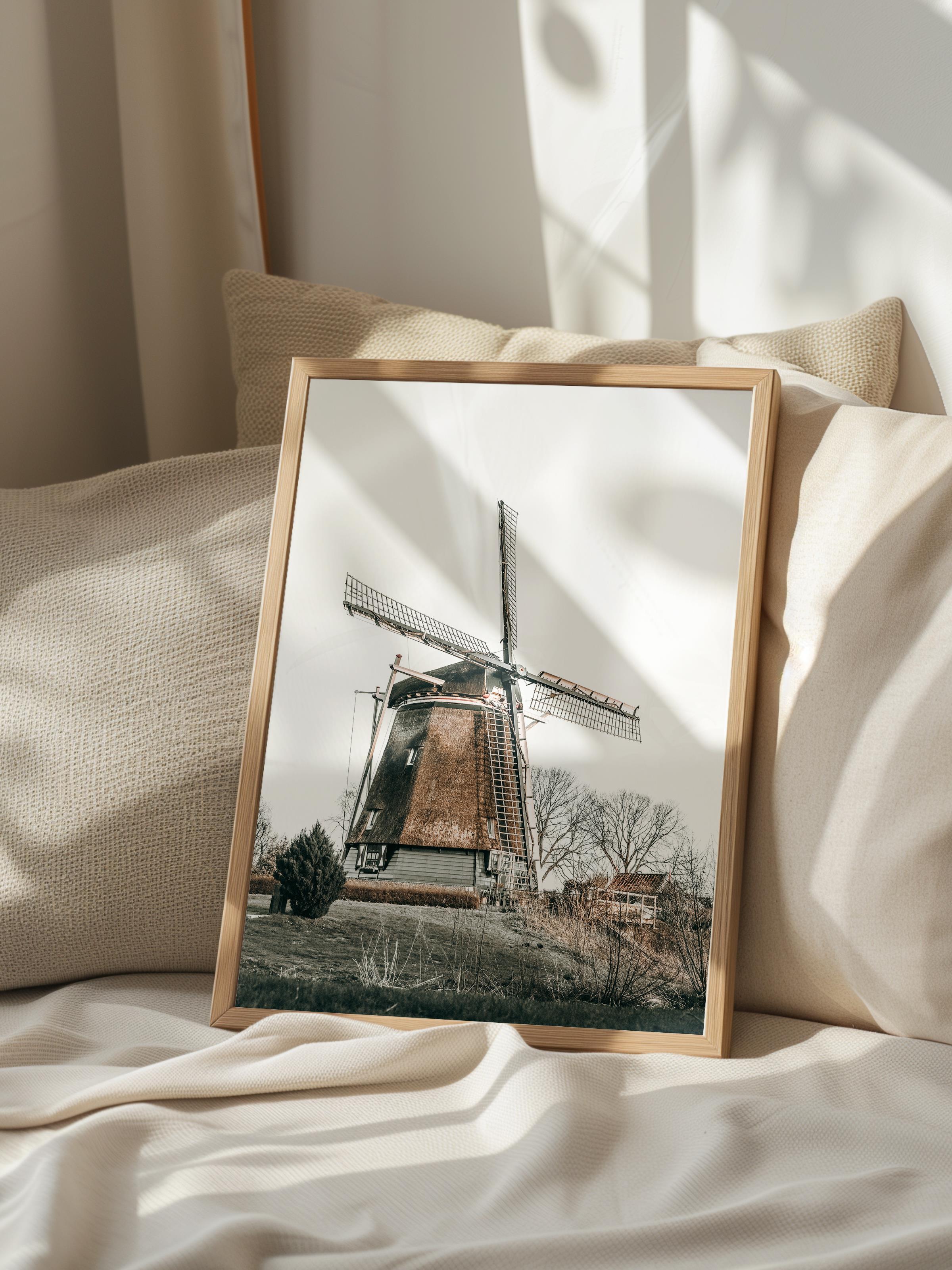 Rustic Çerçevesiz Poster, İskandinav Kahverengi Poster, NO:154 Yel Değirmeni Fotoğraf, Dikey
