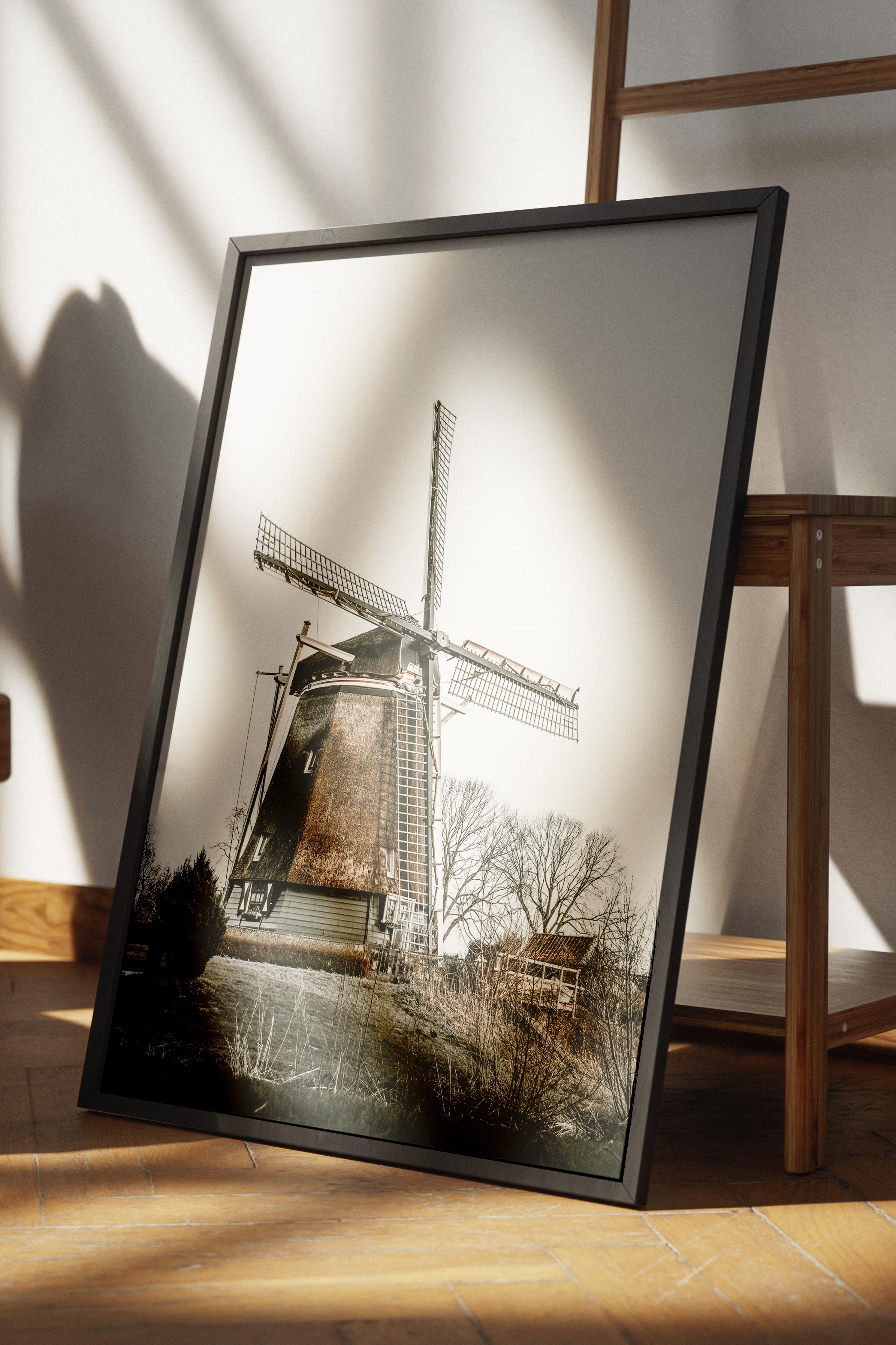 Rustic Çerçevesiz Poster, İskandinav Kahverengi Poster, NO:154 Yel Değirmeni Fotoğraf, Dikey