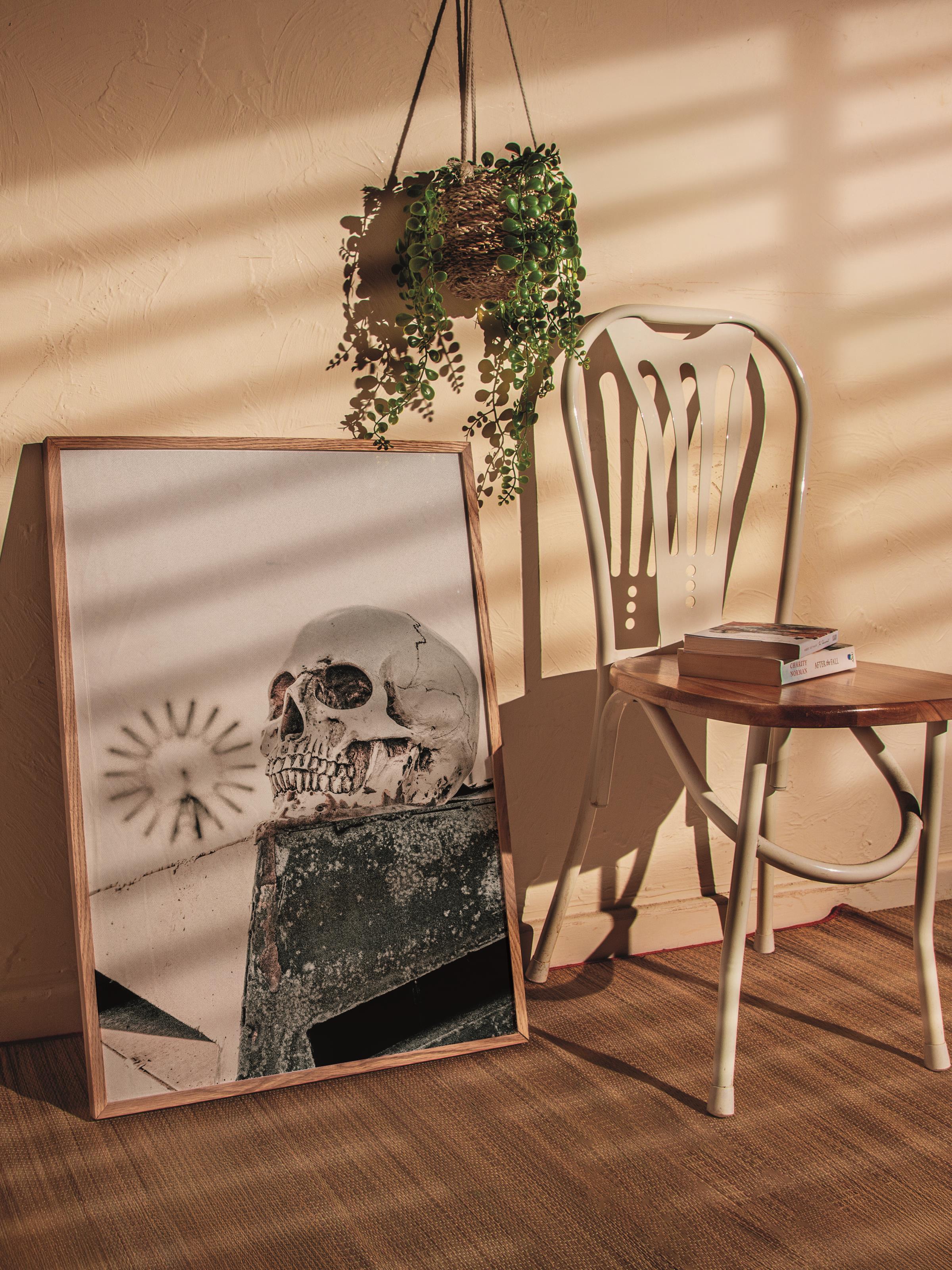 Rustic Çerçevesiz Poster, İskandinav Kahverengi Poster, NO:155 Kuru Kafa ve Değirmen Fotoğraf, Dikey
