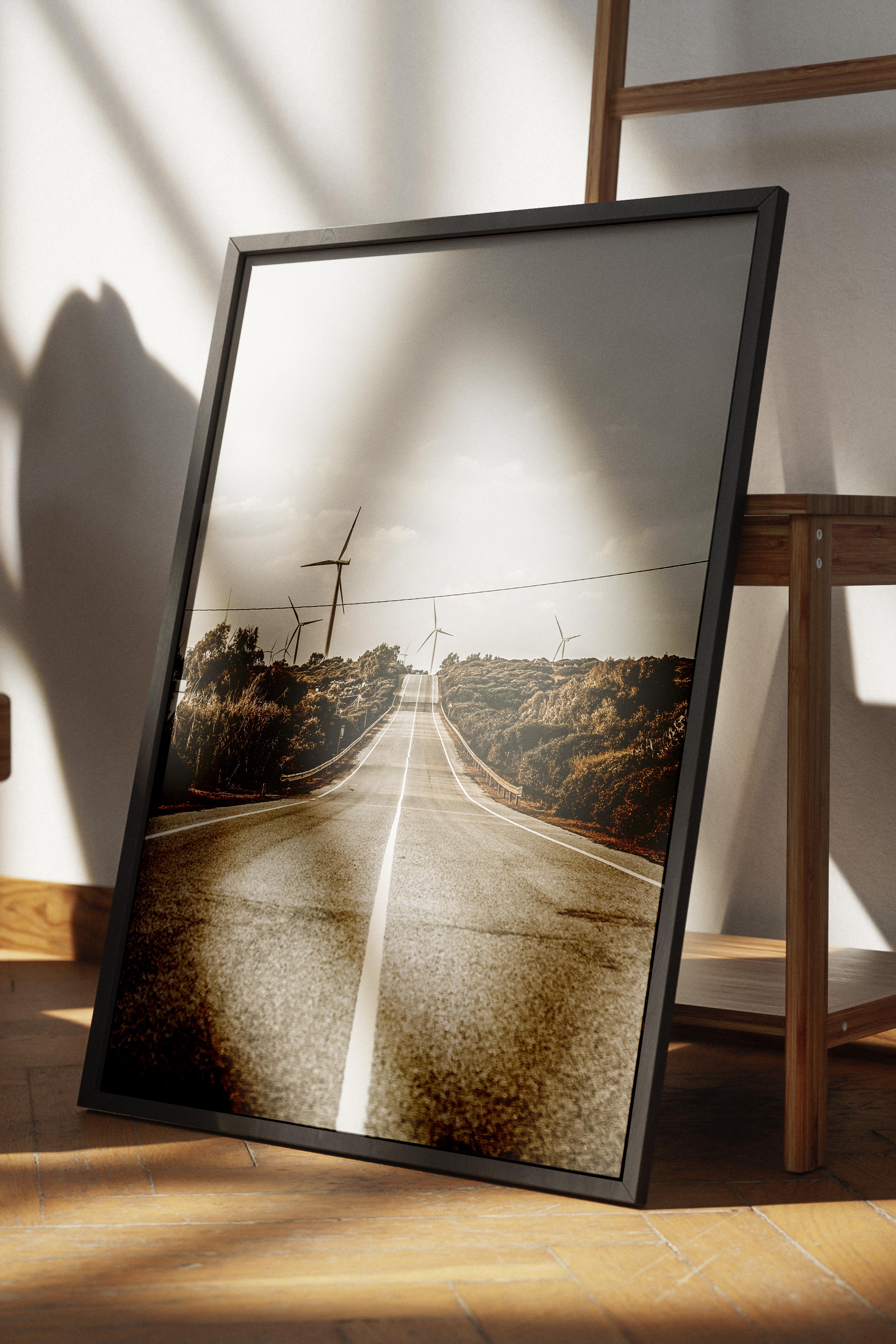 Rustic Çerçevesiz Poster, İskandinav Kahverengi Poster, NO:157 Yolda Manzara Fotoğraf, Dikey