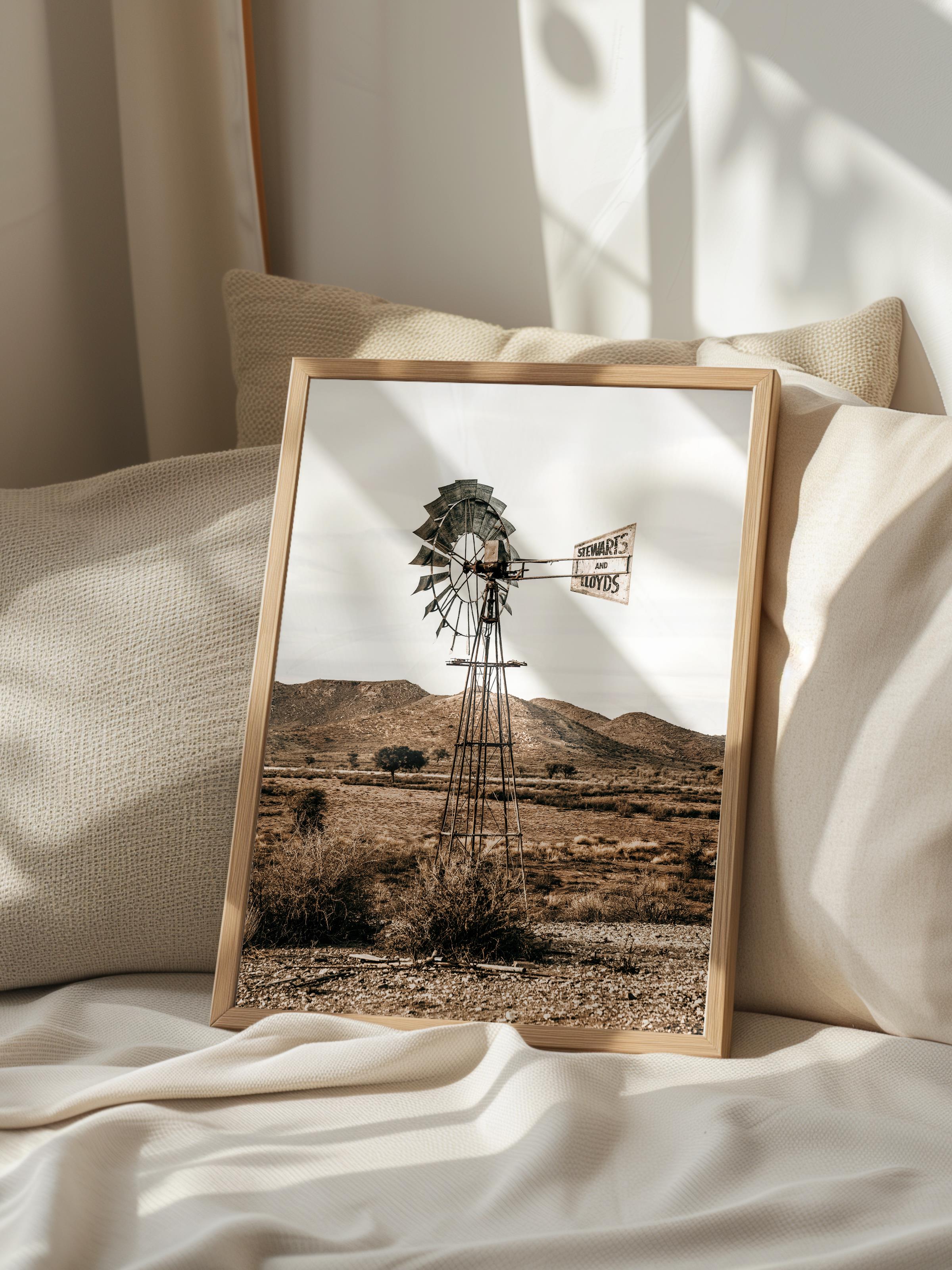 Rustic Çerçevesiz Poster, İskandinav Kahverengi Poster, NO:158 Yel Değirmeni Fotoğraf, Dikey
