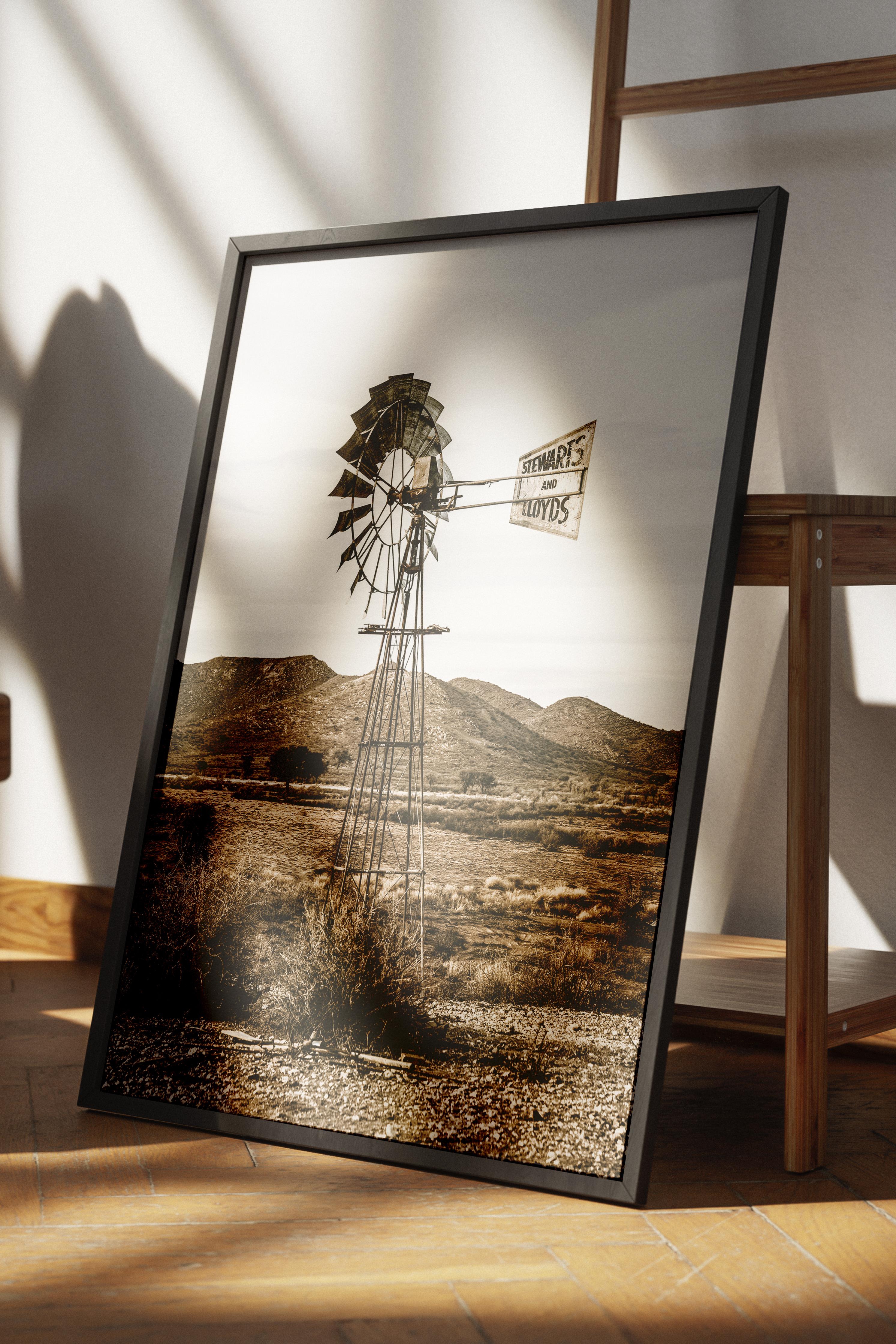Rustic Çerçevesiz Poster, İskandinav Kahverengi Poster, NO:158 Yel Değirmeni Fotoğraf, Dikey