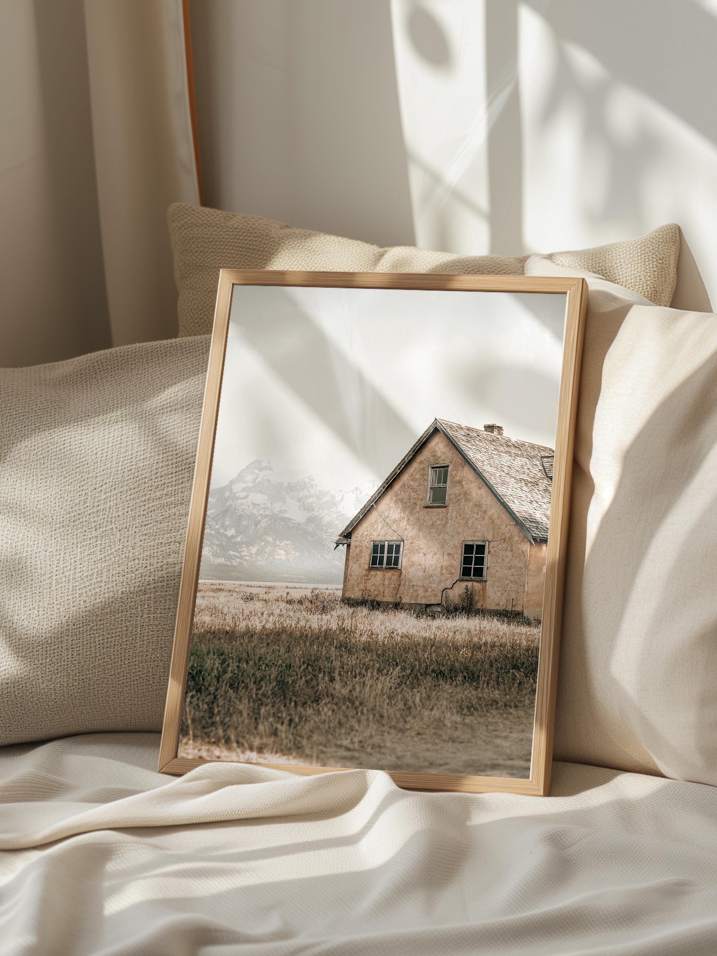 Rustic Çerçevesiz Poster, İskandinav Kahverengi Poster, NO:162 Dağ Evi Fotoğraf, Dikey