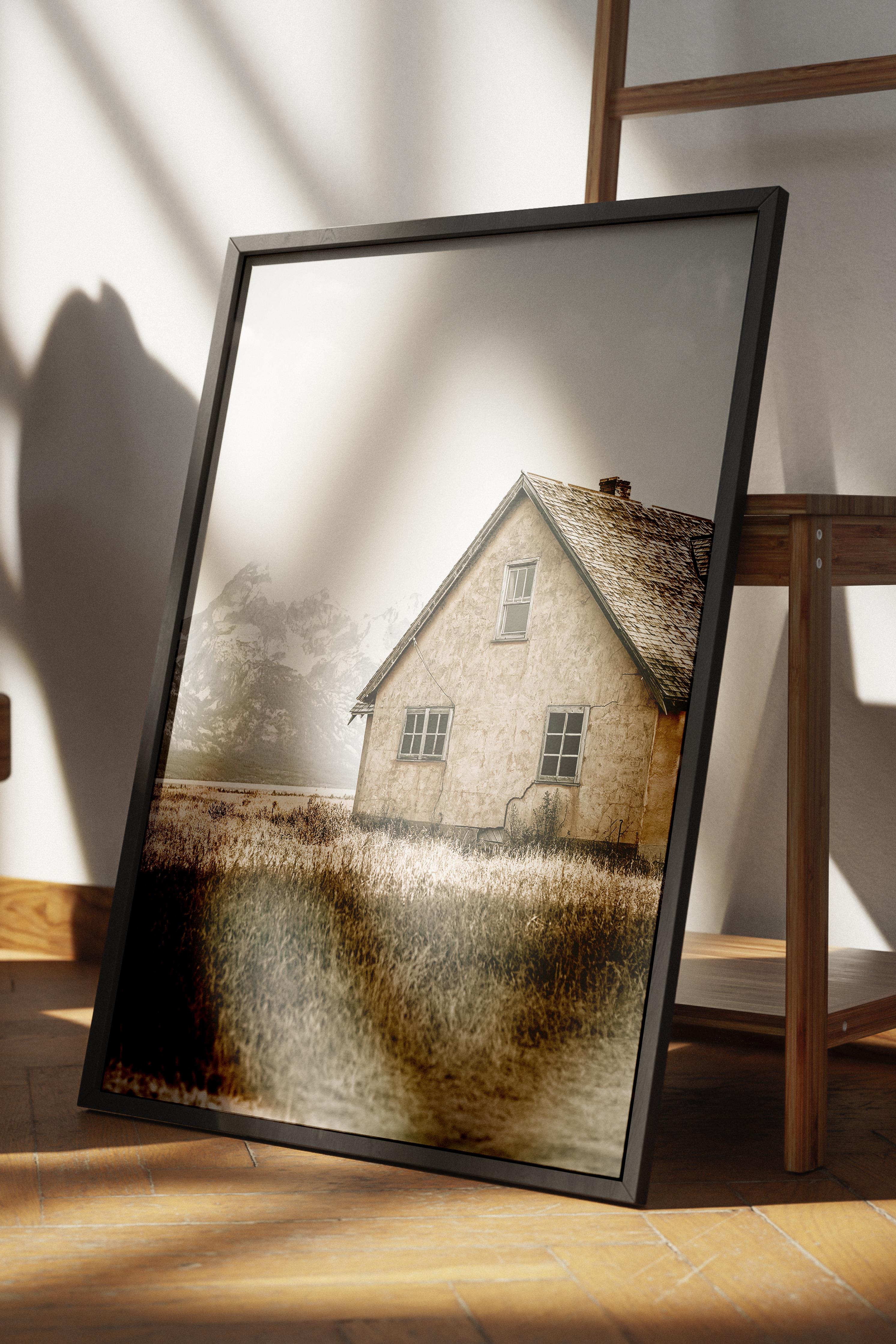 Rustic Çerçevesiz Poster, İskandinav Kahverengi Poster, NO:162 Dağ Evi Fotoğraf, Dikey