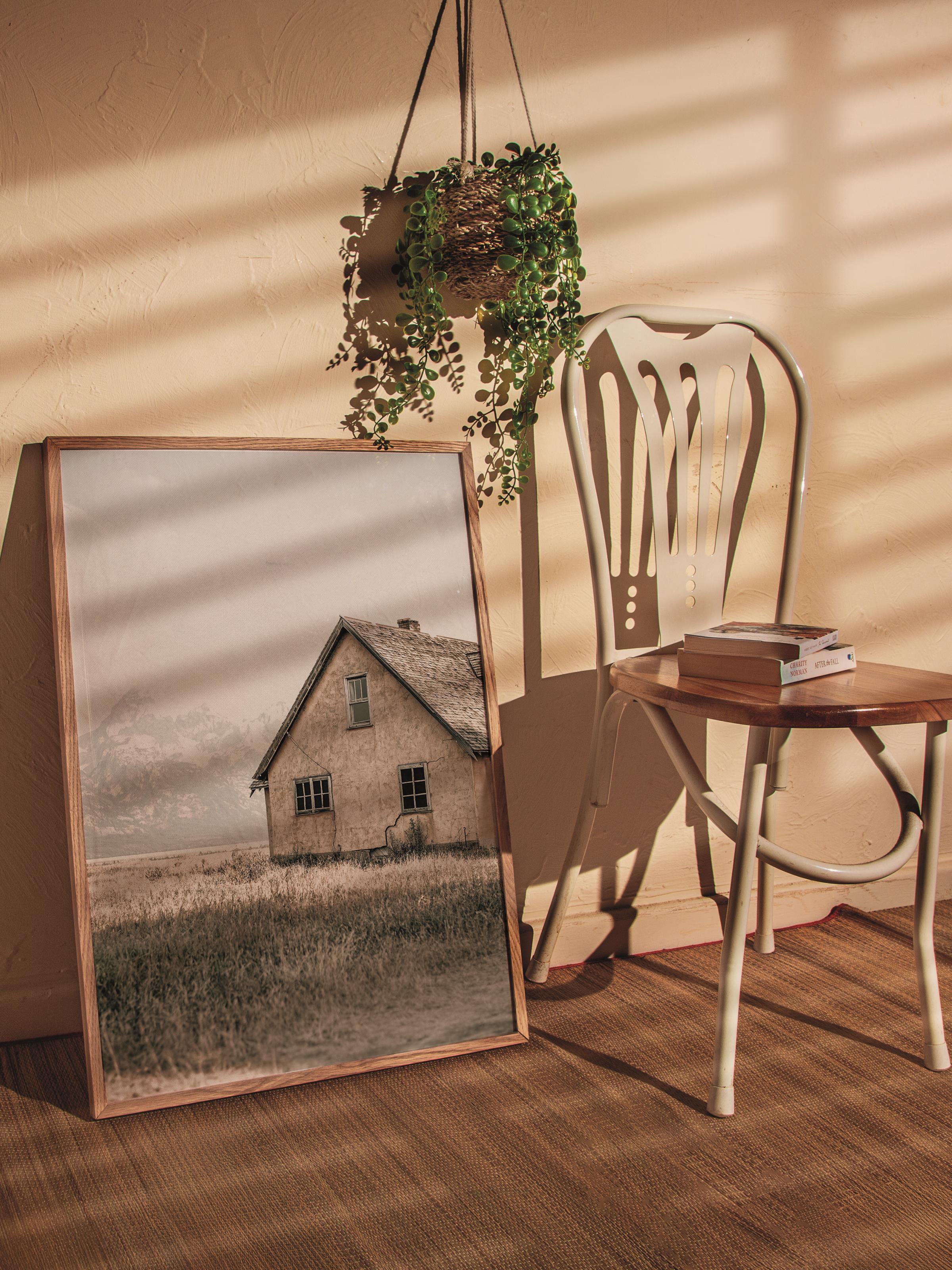 Rustic Çerçevesiz Poster, İskandinav Kahverengi Poster, NO:162 Dağ Evi Fotoğraf, Dikey