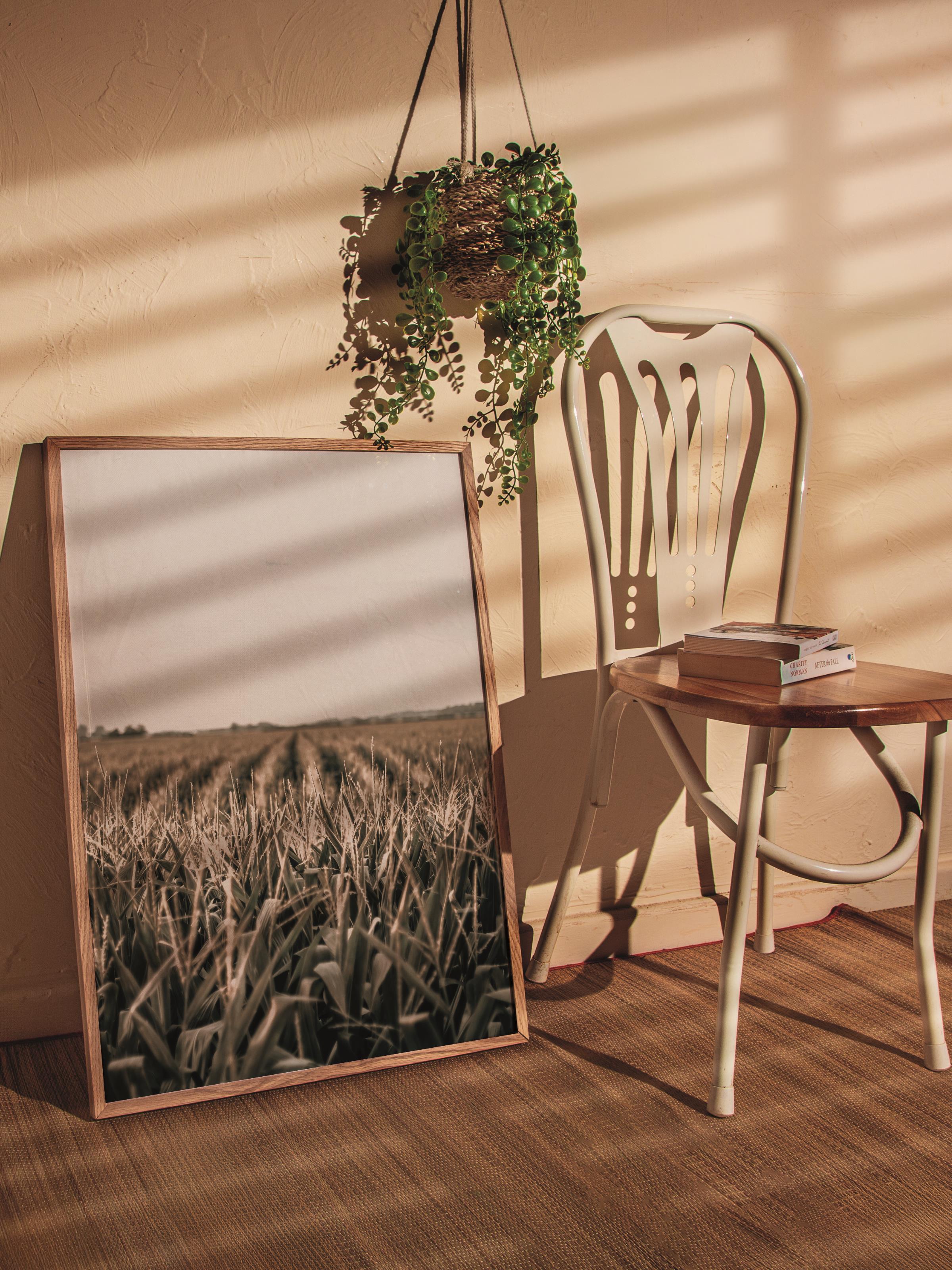 Rustic Çerçevesiz Poster, İskandinav Kahverengi Poster, NO:165 Çiftlik Tarlası Fotoğraf, Dikey