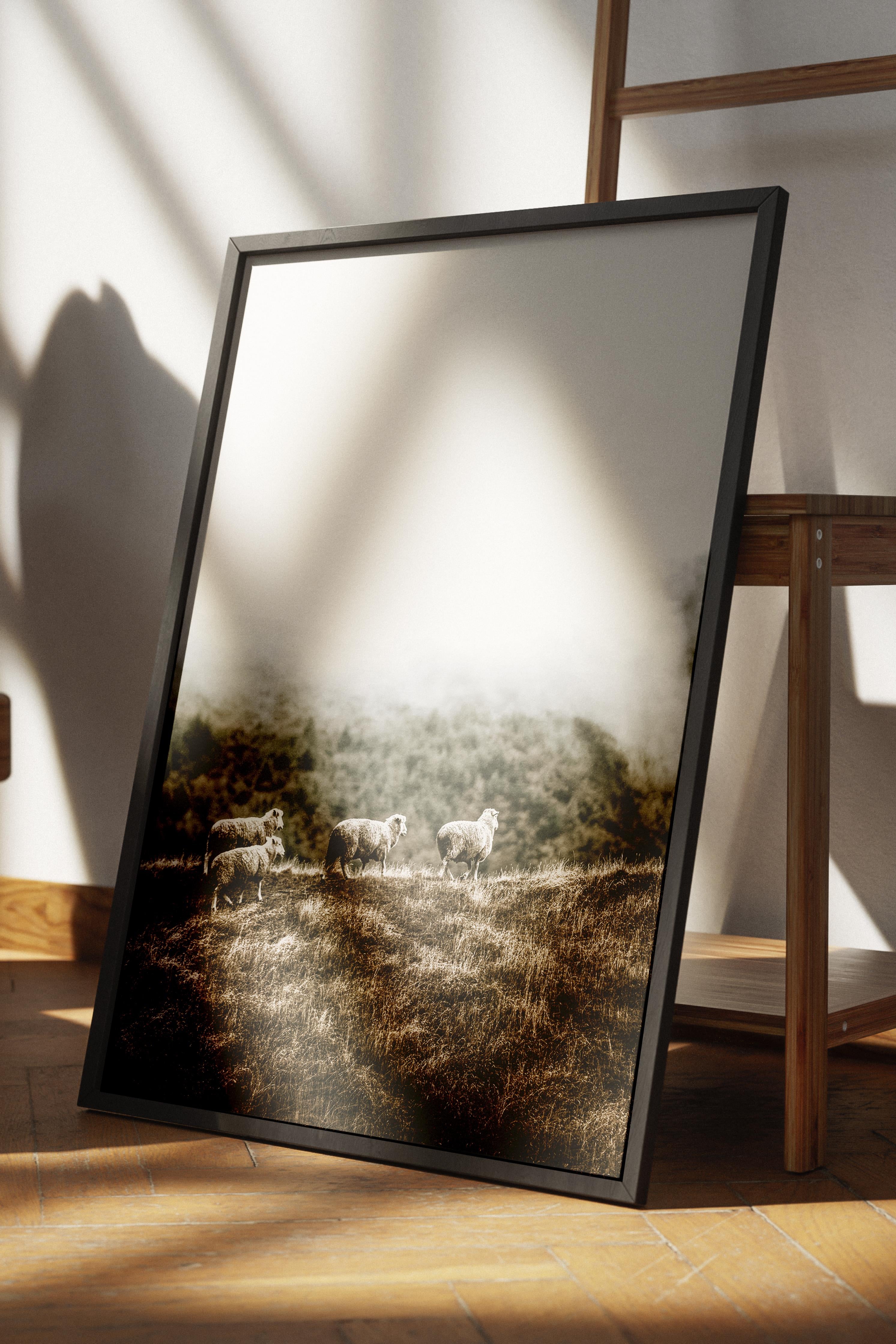 Rustic Çerçevesiz Poster, İskandinav Kahverengi Poster, NO:167 Sisli Manzara Fotoğraf, Dikey