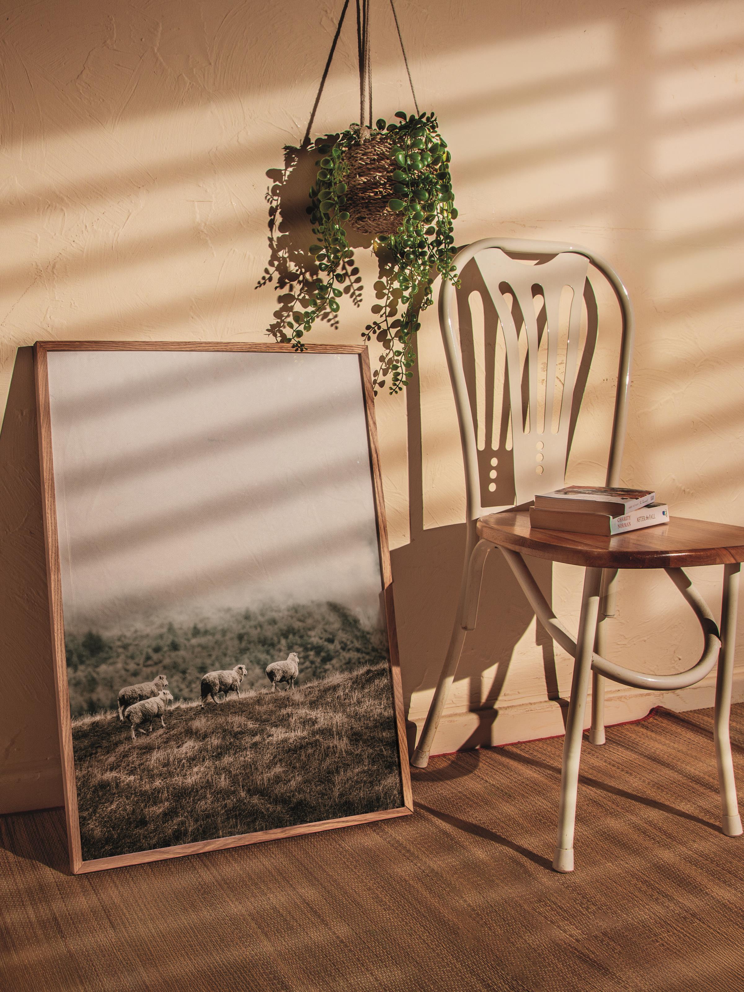 Rustic Çerçevesiz Poster, İskandinav Kahverengi Poster, NO:167 Sisli Manzara Fotoğraf, Dikey