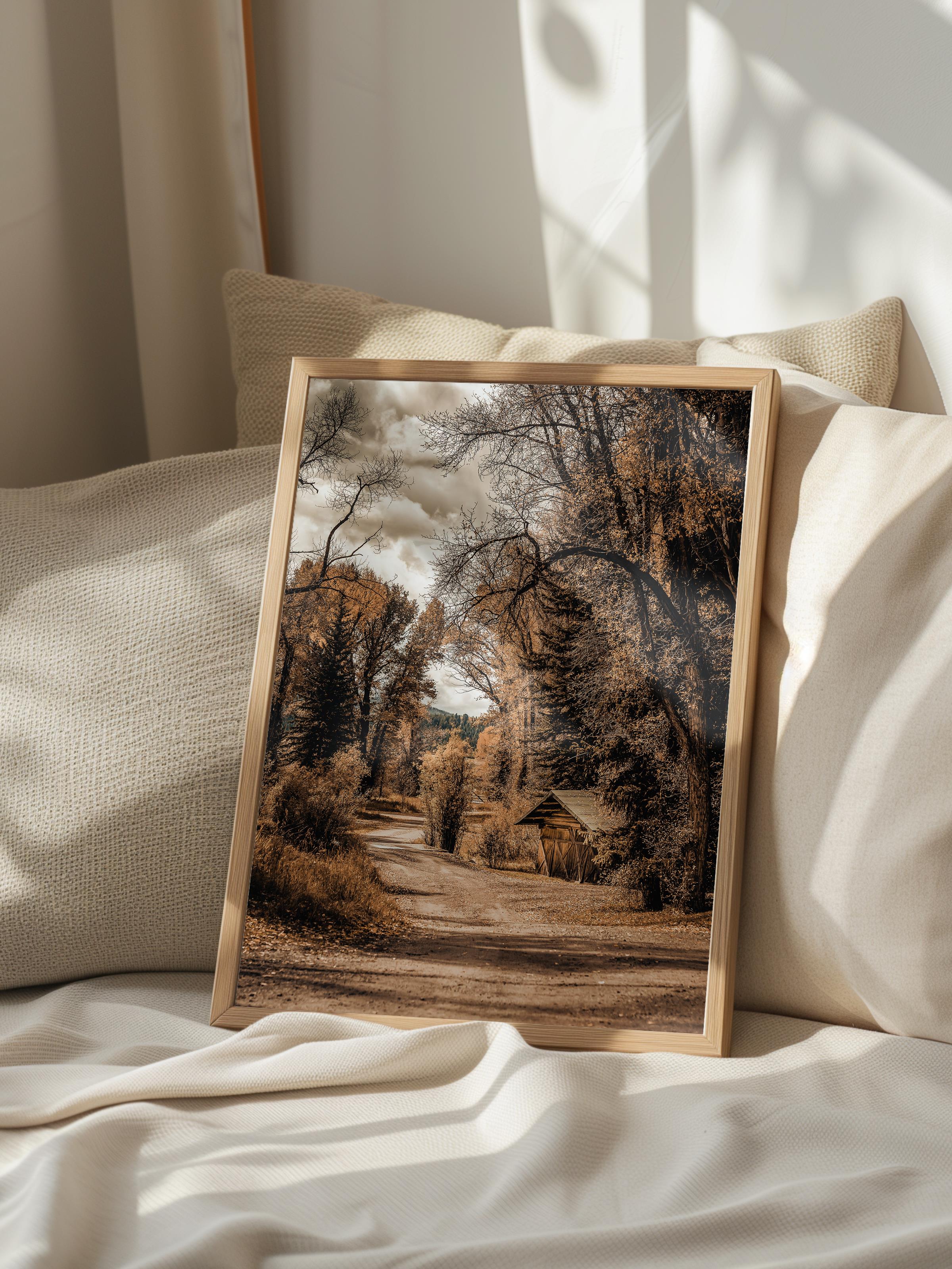 Rustic Çerçevesiz Poster, İskandinav Kahverengi Poster, NO:17 Orman Yolu Fotoğraf, Dikey