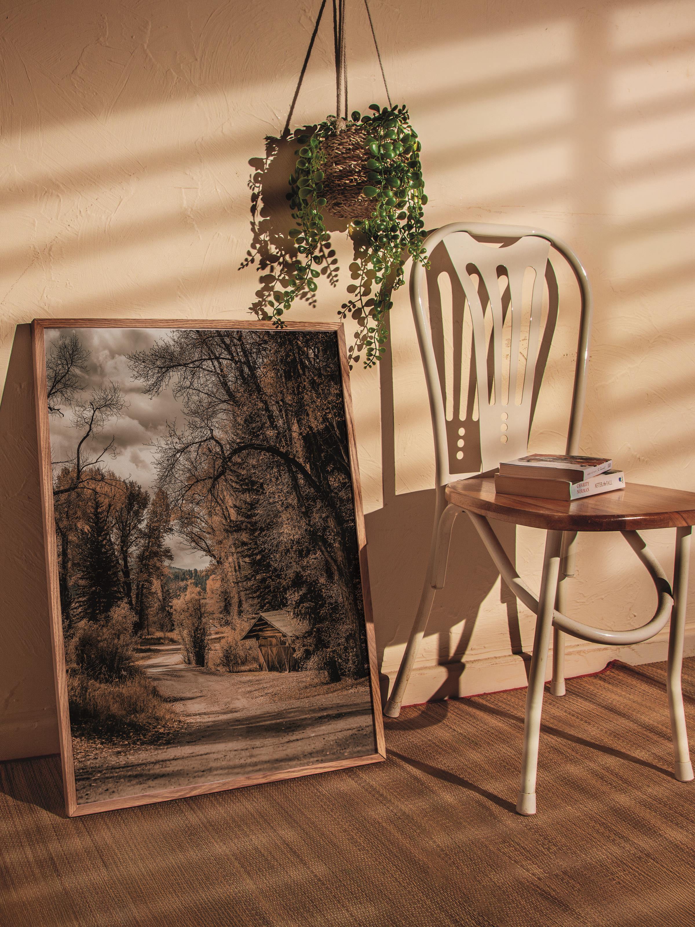 Rustic Çerçevesiz Poster, İskandinav Kahverengi Poster, NO:17 Orman Yolu Fotoğraf, Dikey