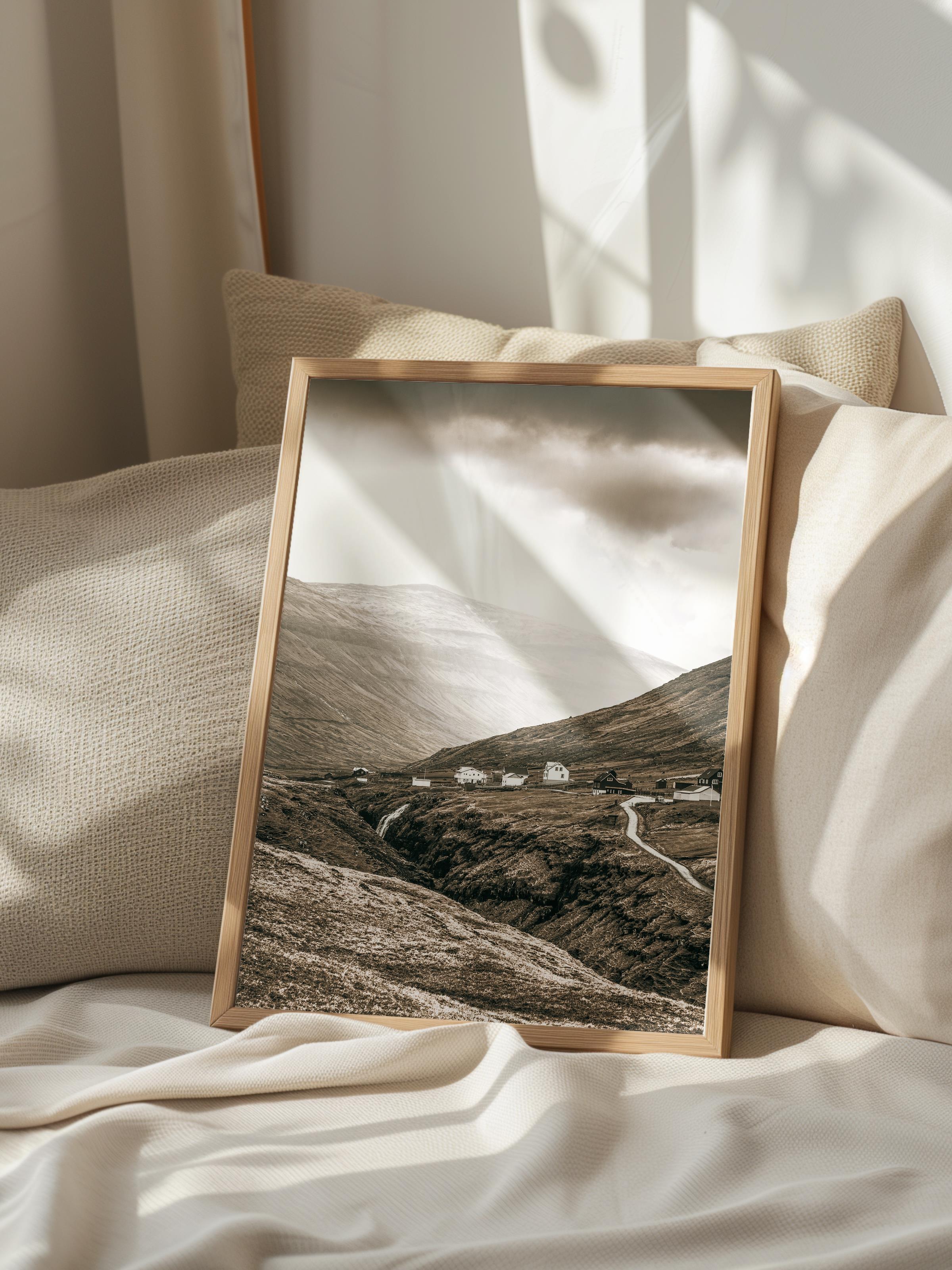 Rustic Çerçevesiz Poster, İskandinav Kahverengi Poster, NO:170 Dağ Manzarası ve Yol Fotoğraf, Dikey