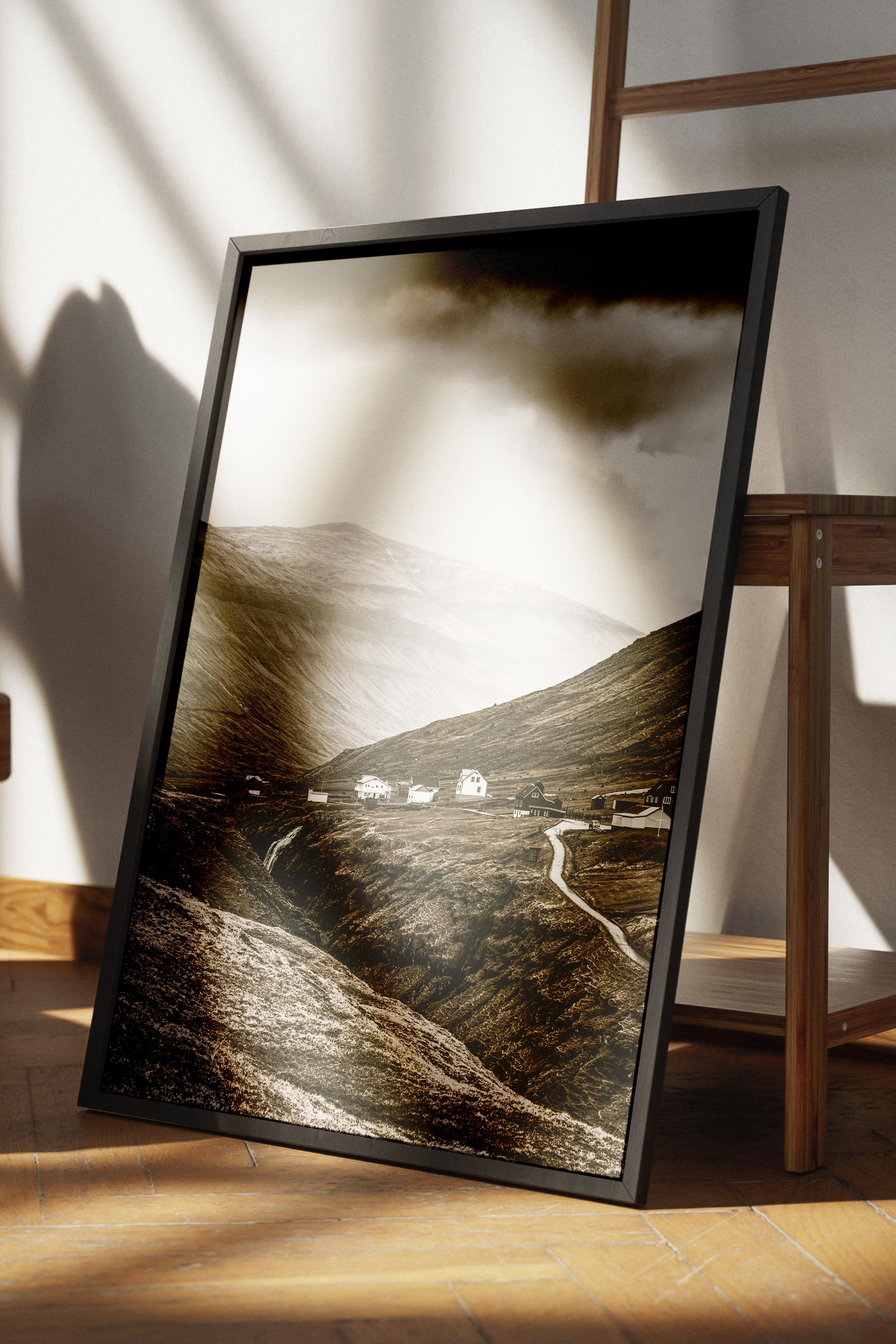 Rustic Çerçevesiz Poster, İskandinav Kahverengi Poster, NO:170 Dağ Manzarası ve Yol Fotoğraf, Dikey