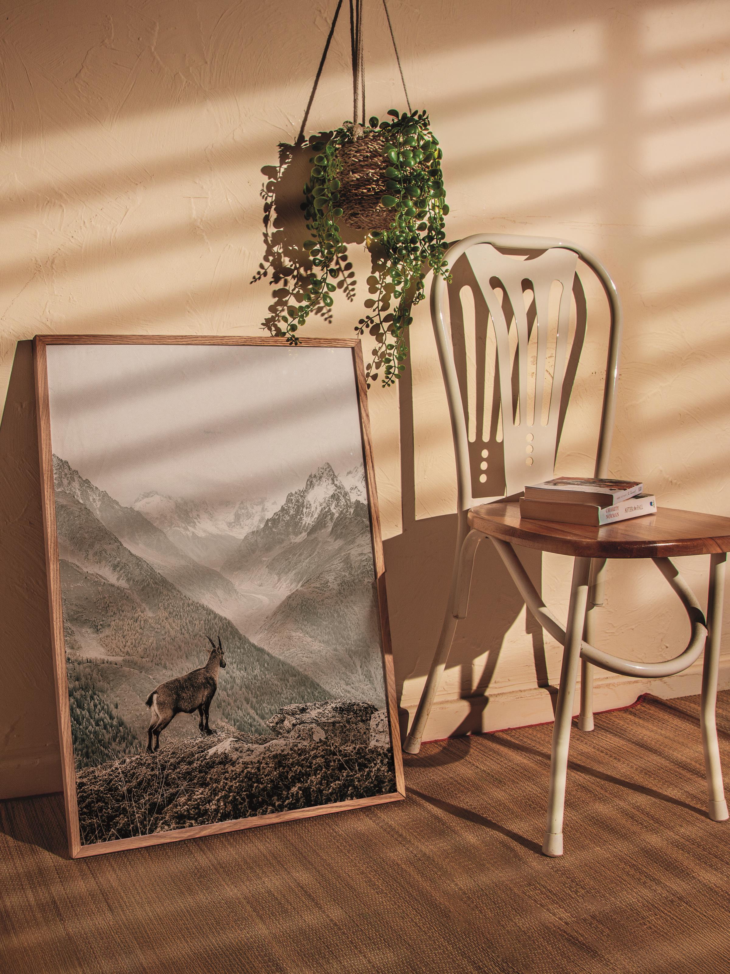 Rustic Çerçevesiz Poster, İskandinav Kahverengi Poster, NO:171 Dağ ve Keçi Fotoğraf, Dikey