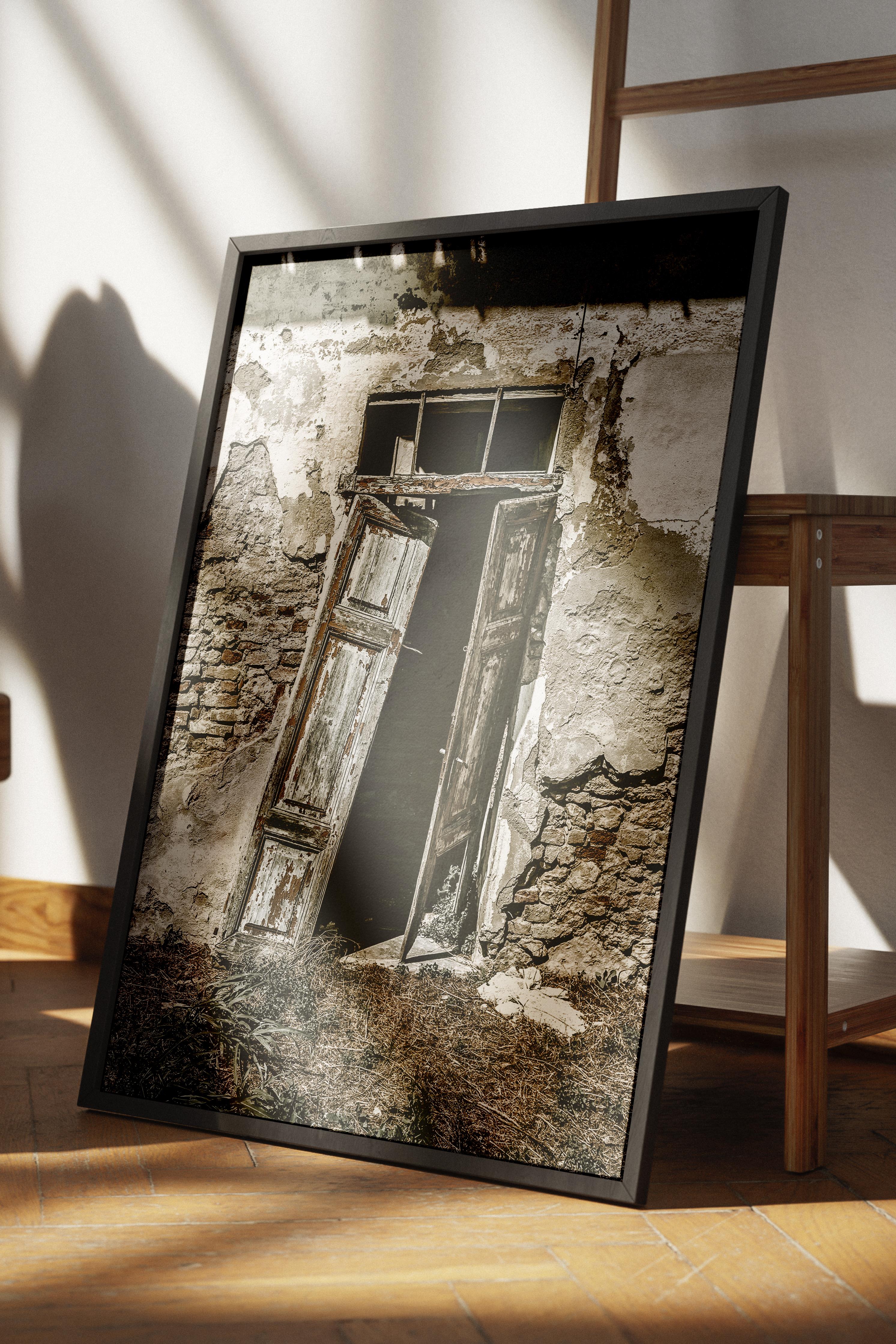 Rustic Çerçevesiz Poster, İskandinav Kahverengi Poster, NO:177 Eski Kapı Fotoğraf, Dikey