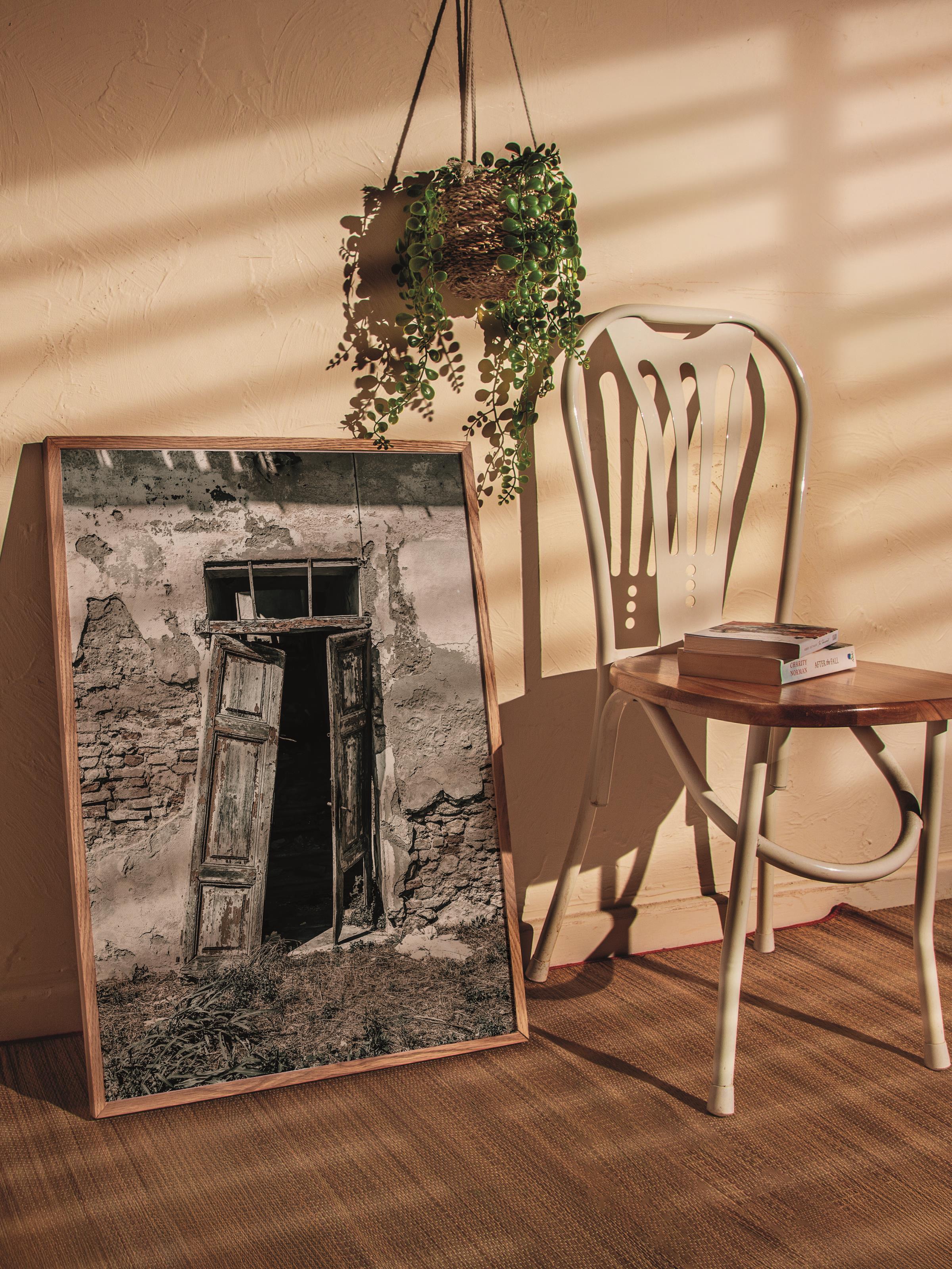 Rustic Çerçevesiz Poster, İskandinav Kahverengi Poster, NO:177 Eski Kapı Fotoğraf, Dikey