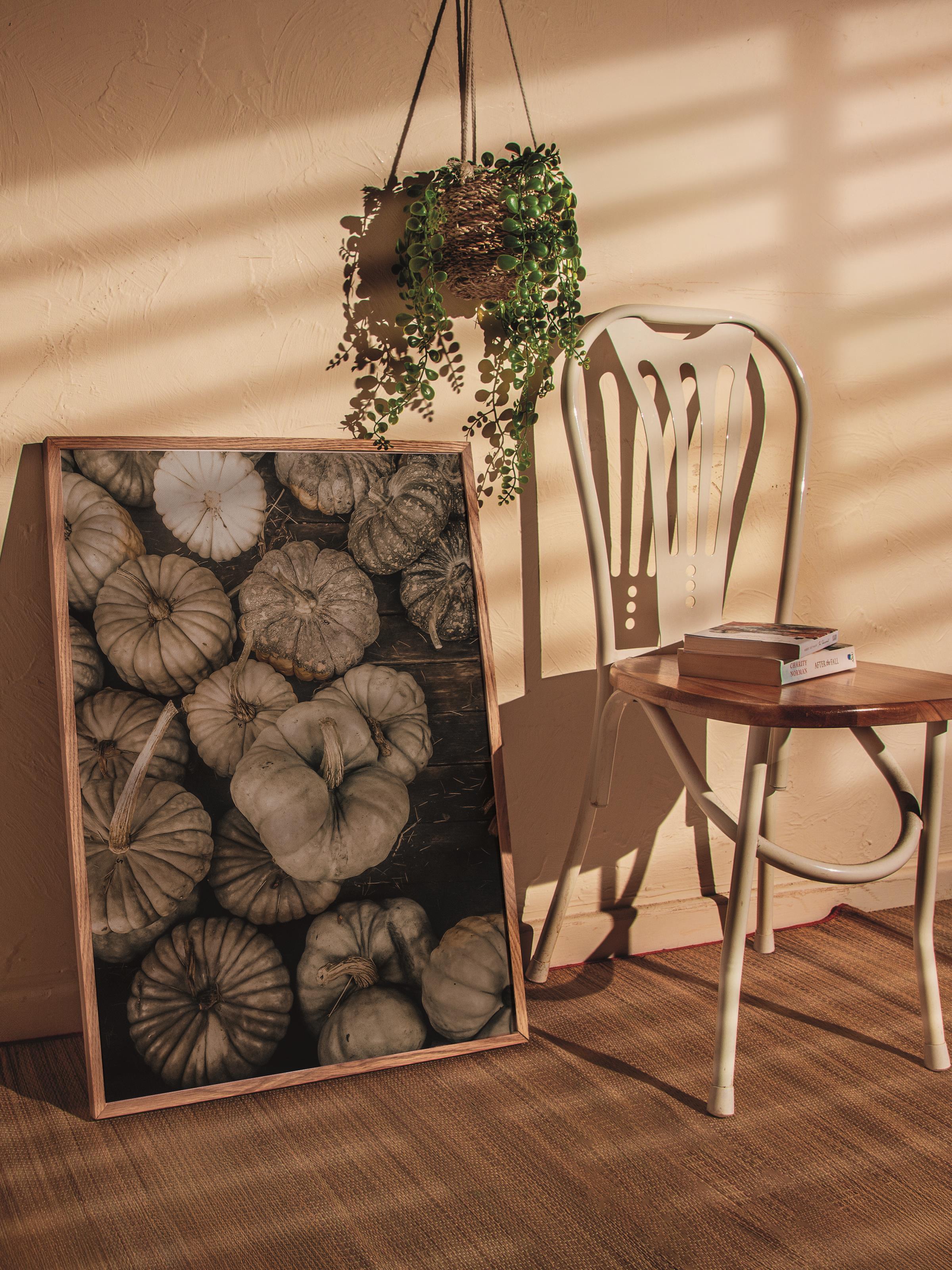 Rustic Çerçevesiz Poster, İskandinav Kahverengi Poster, NO:18 Balkabakları Fotoğraf, Dikey