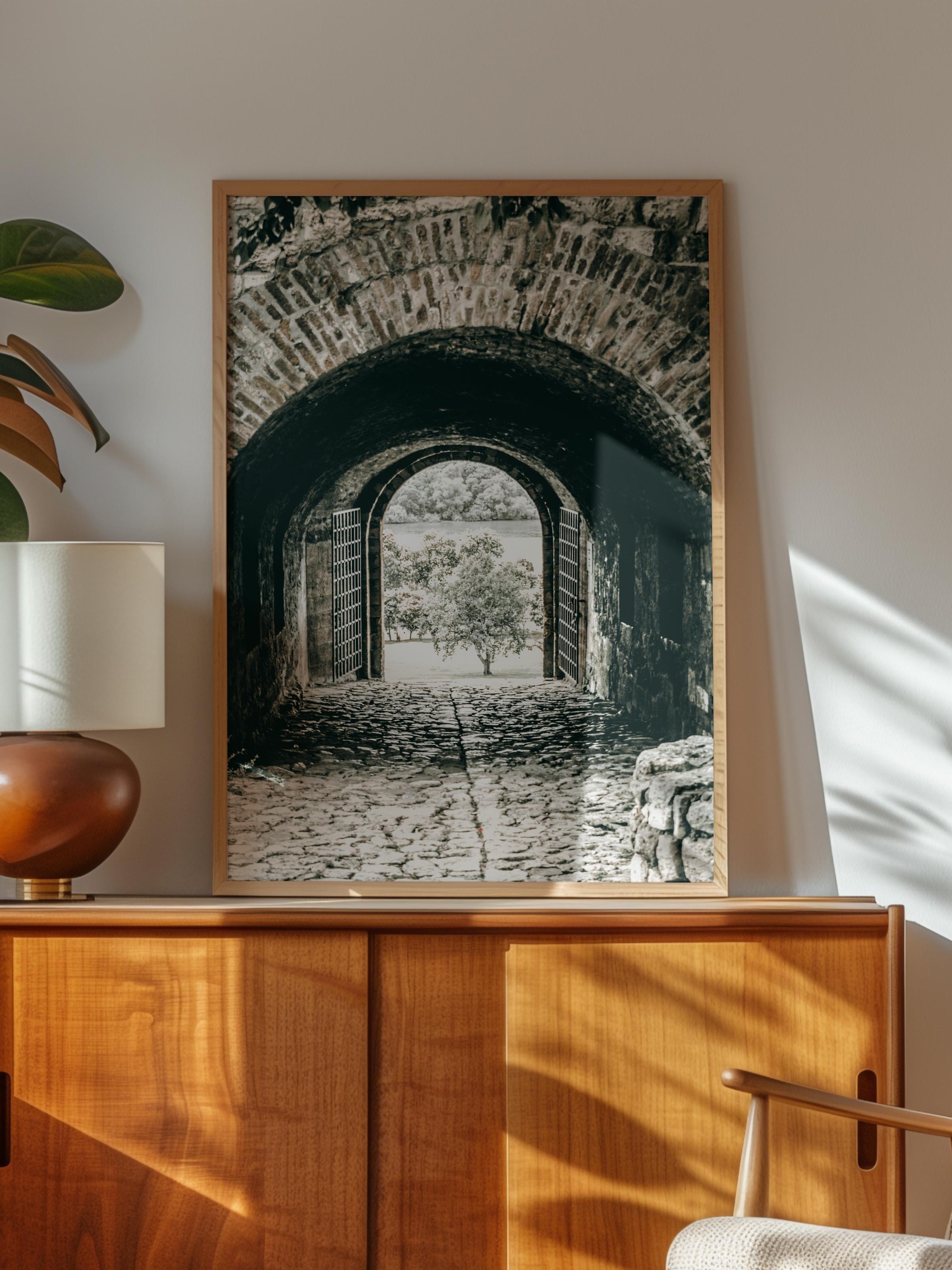 Rustic Çerçevesiz Poster, İskandinav Kahverengi Poster, NO:180 Taş Kapı ve Kemer Fotoğraf, Dikey