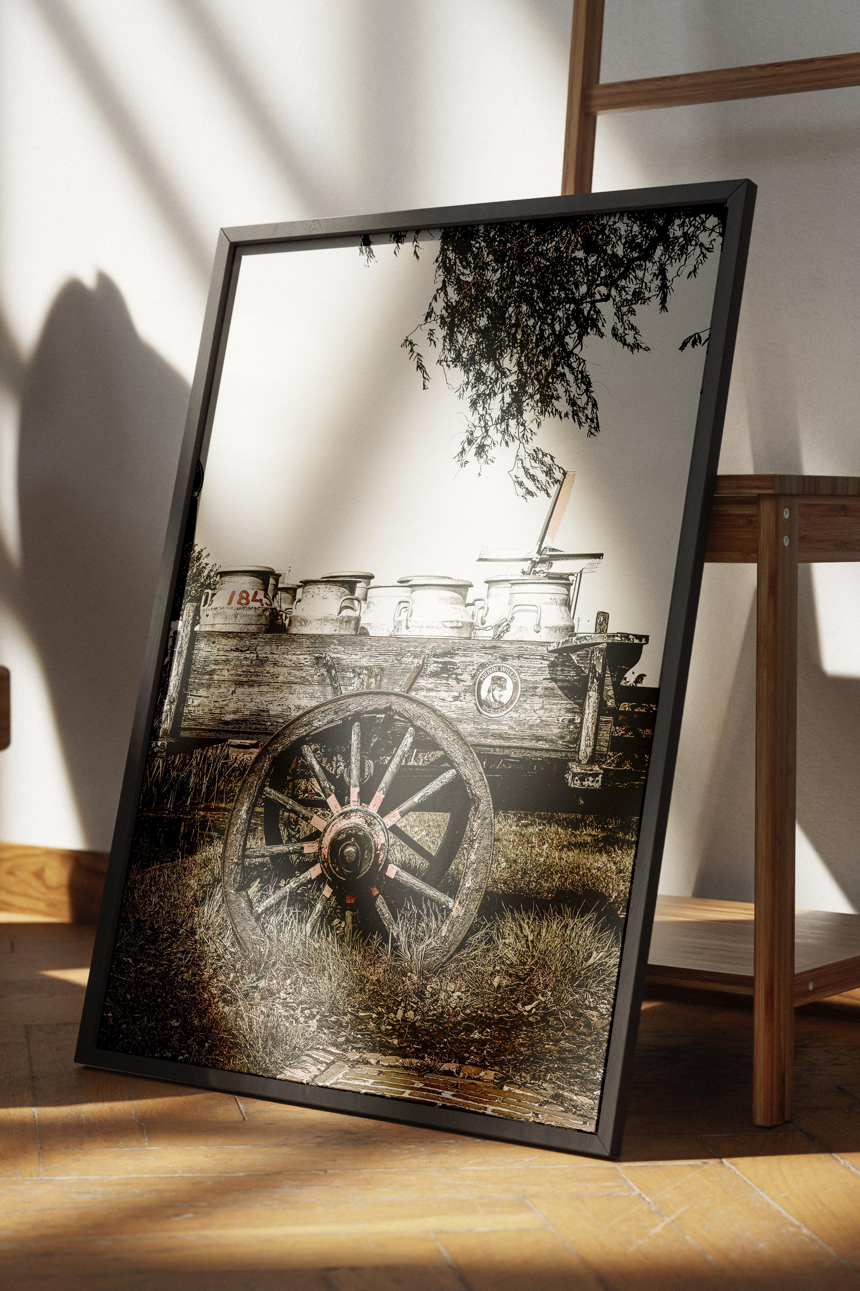 Rustic Çerçevesiz Poster, İskandinav Kahverengi Poster, NO:186 Eski Tarım Aracı Fotoğraf, Dikey
