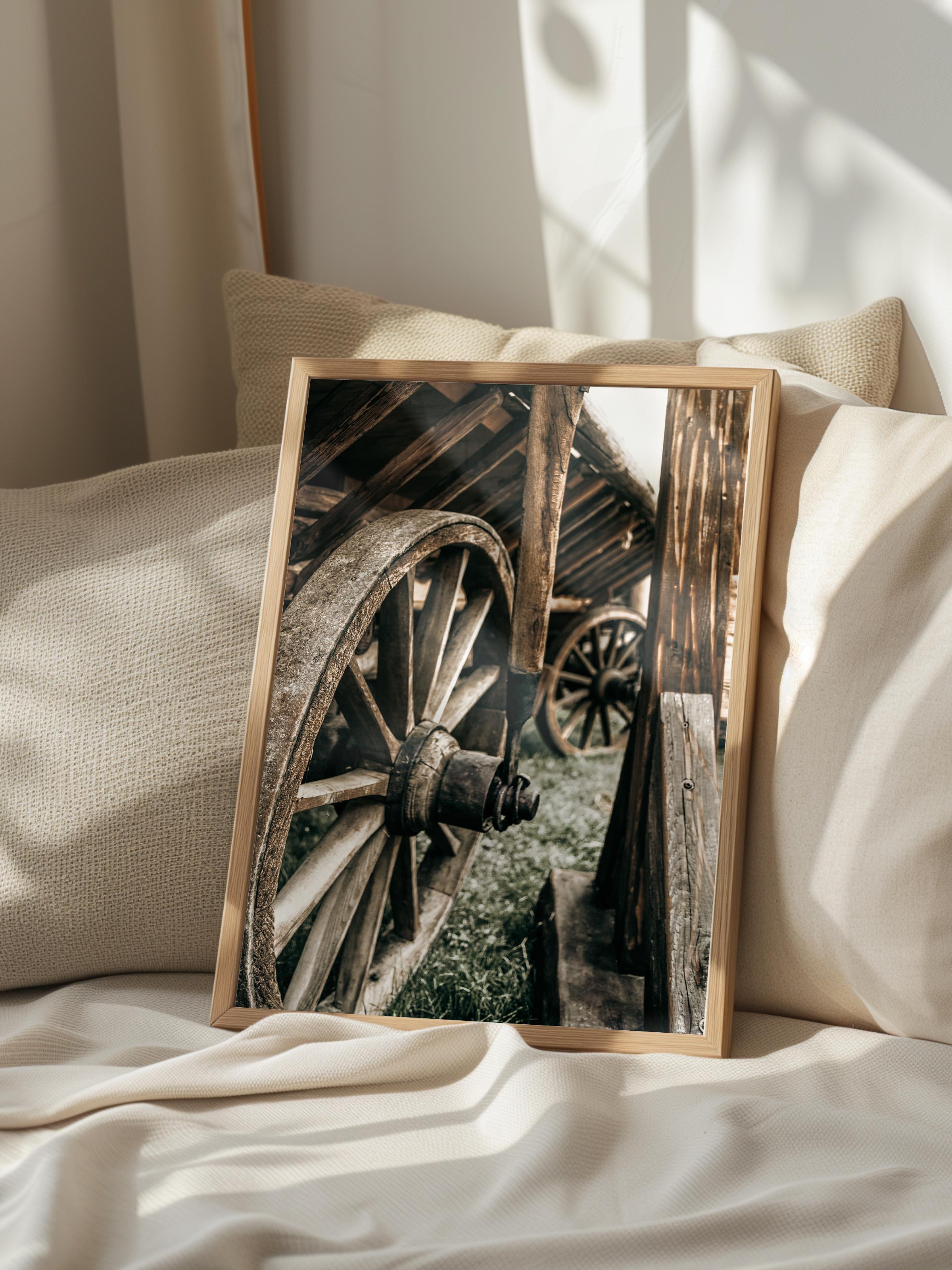Rustic Çerçevesiz Poster, İskandinav Kahverengi Poster, NO:188 Ahşap Tekerlek Yakın Plan Fotoğraf