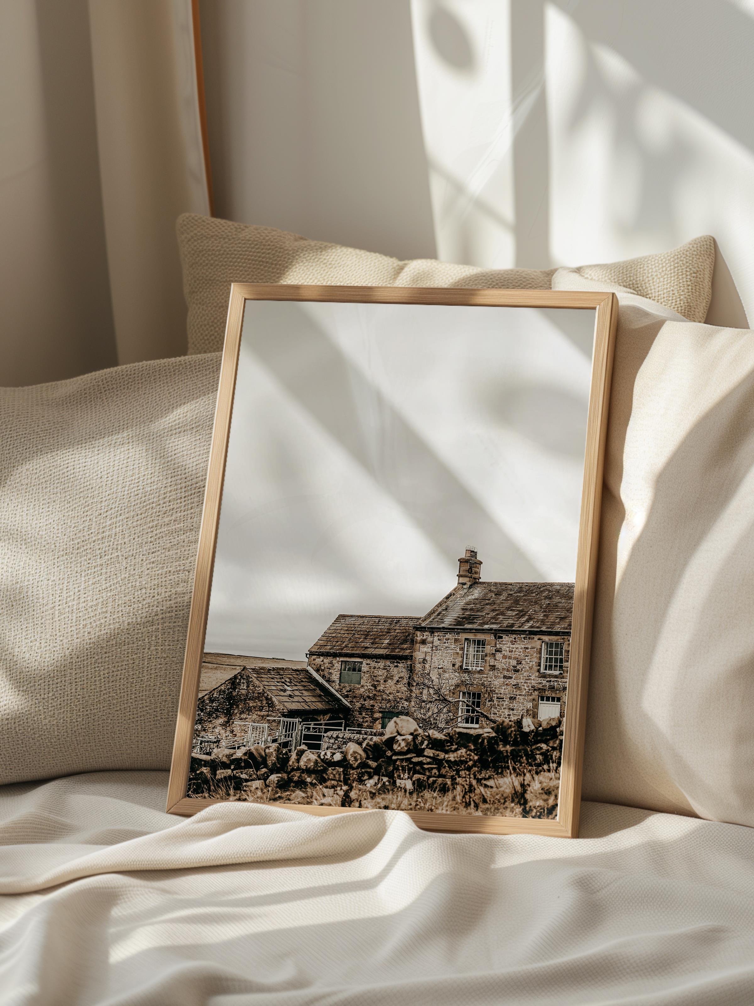 Rustic Çerçevesiz Poster, İskandinav Kahverengi Poster, NO:196 Eski Çiftlik Evi Fotoğraf, Dikey