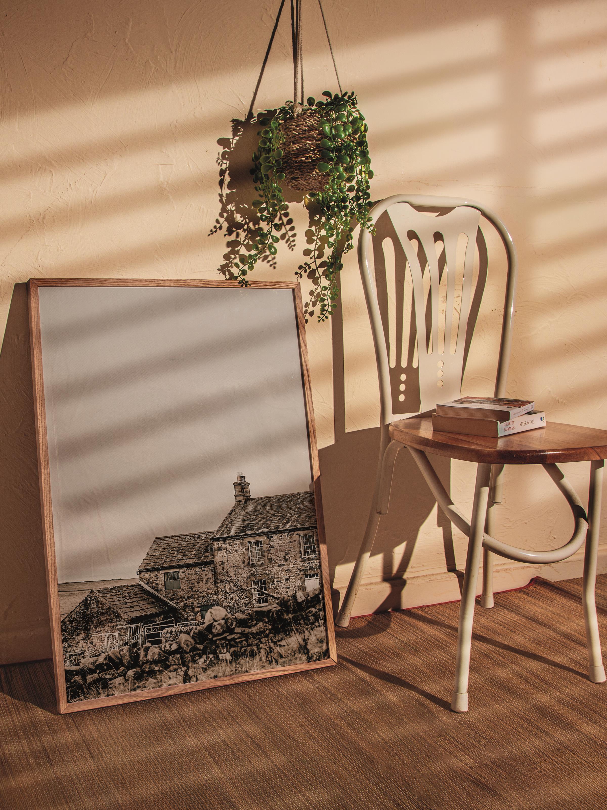 Rustic Çerçevesiz Poster, İskandinav Kahverengi Poster, NO:196 Eski Çiftlik Evi Fotoğraf, Dikey