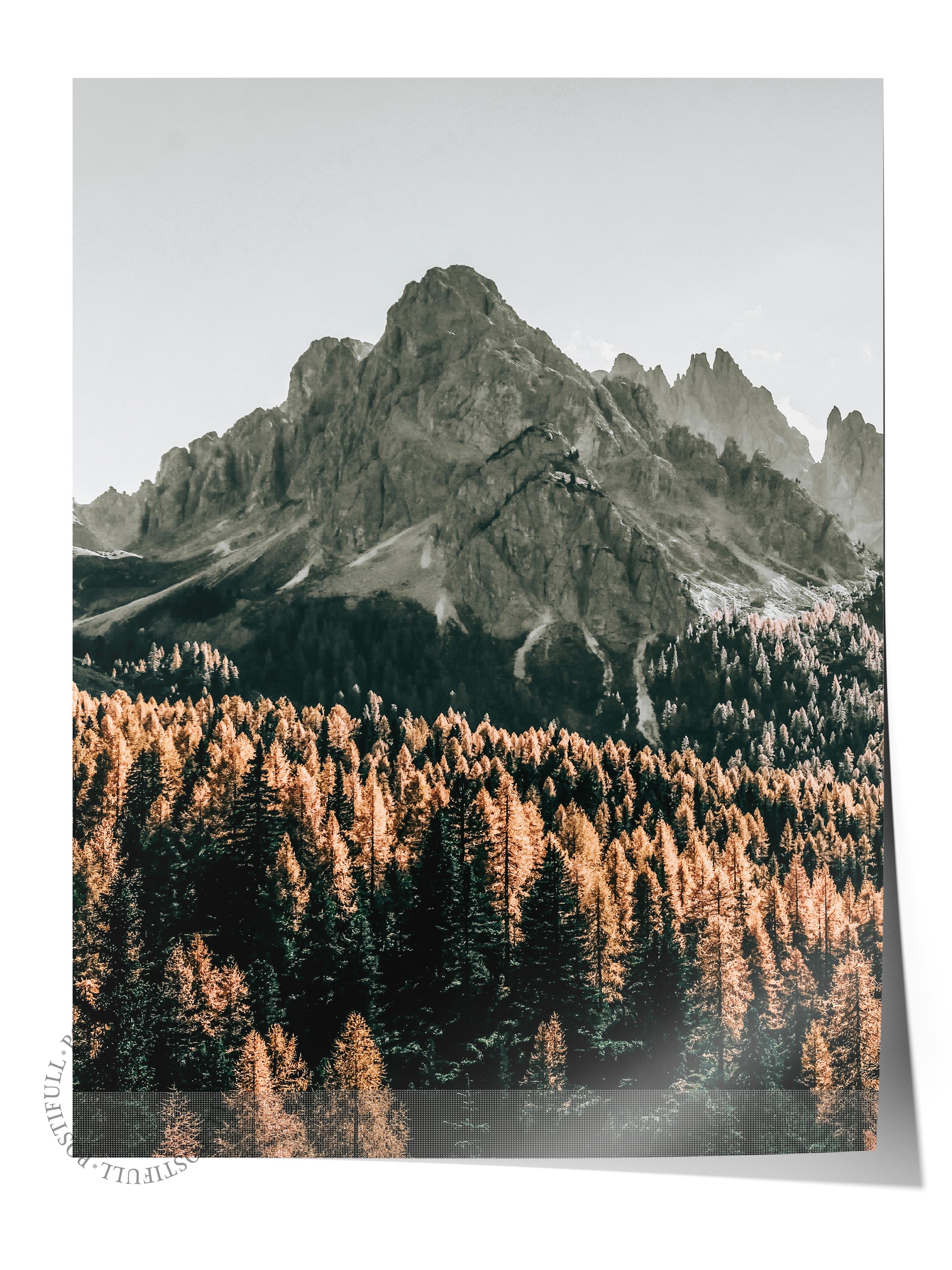 Rustic Çerçevesiz Poster, İskandinav Kahverengi Poster NO:198 Ağaçlar ve Dağ Manzarası Fotoğraf Dikey