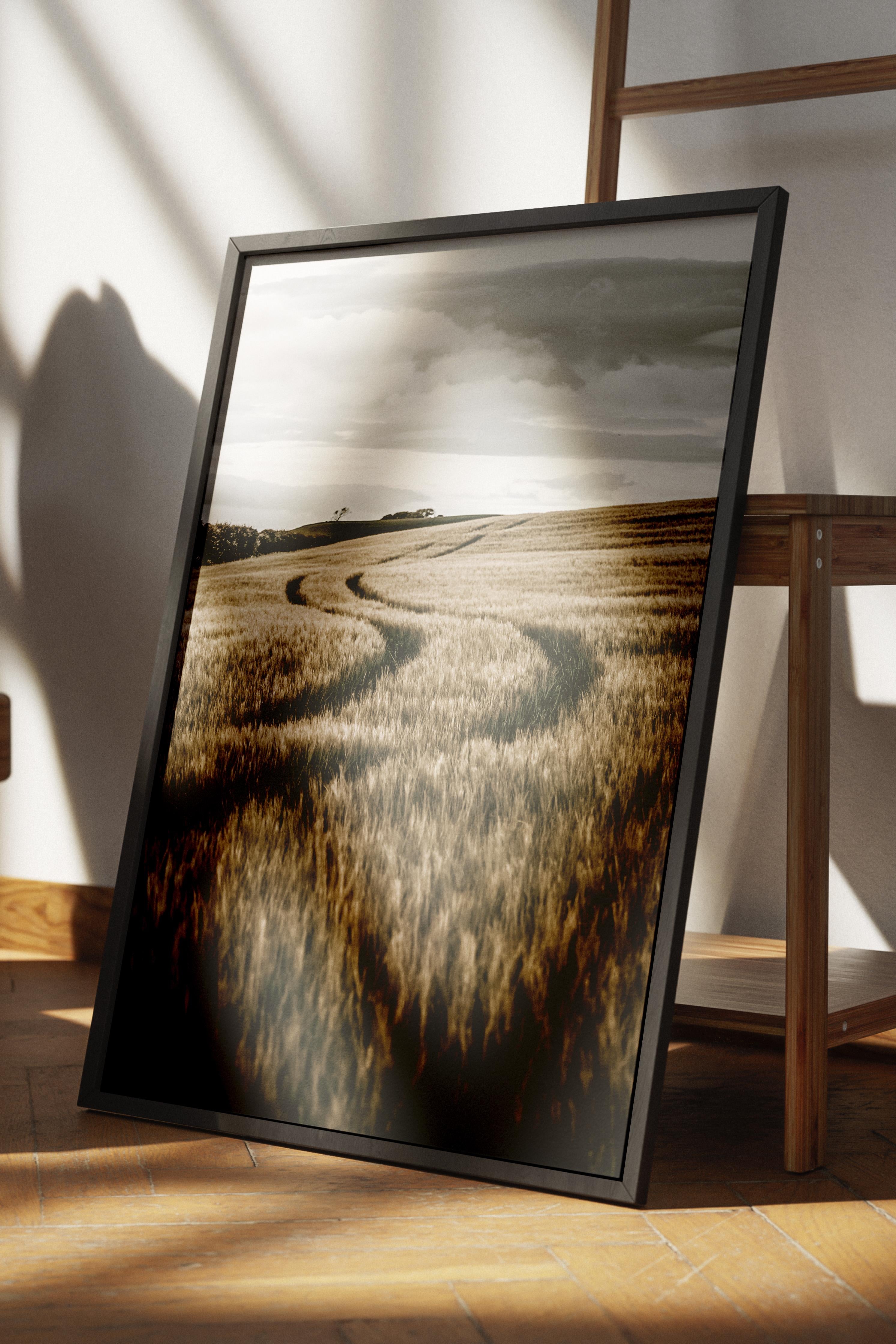 Rustic Çerçevesiz Poster, İskandinav Kahverengi Poster, NO:203 Buğday Tarlası Fotoğraf, Dikey